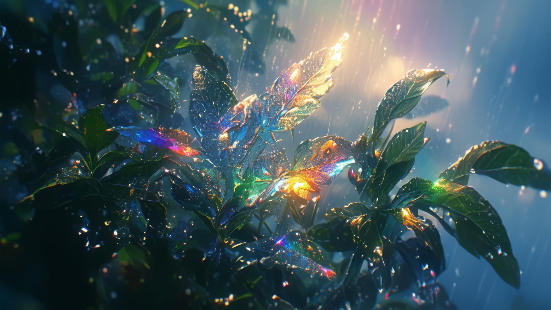 Holographic rain with 3D images of native plants and animals