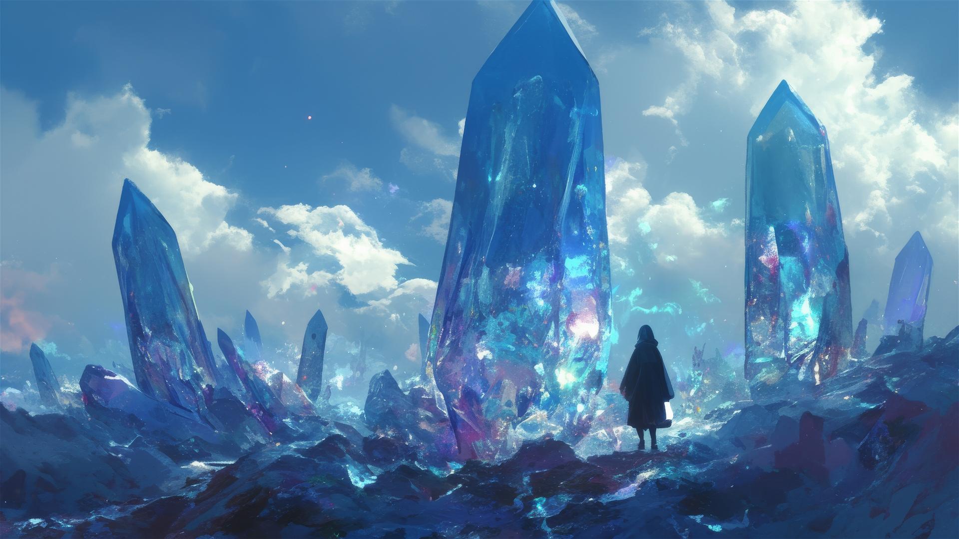 Crystal storm over quartz fields with refractive rain visions