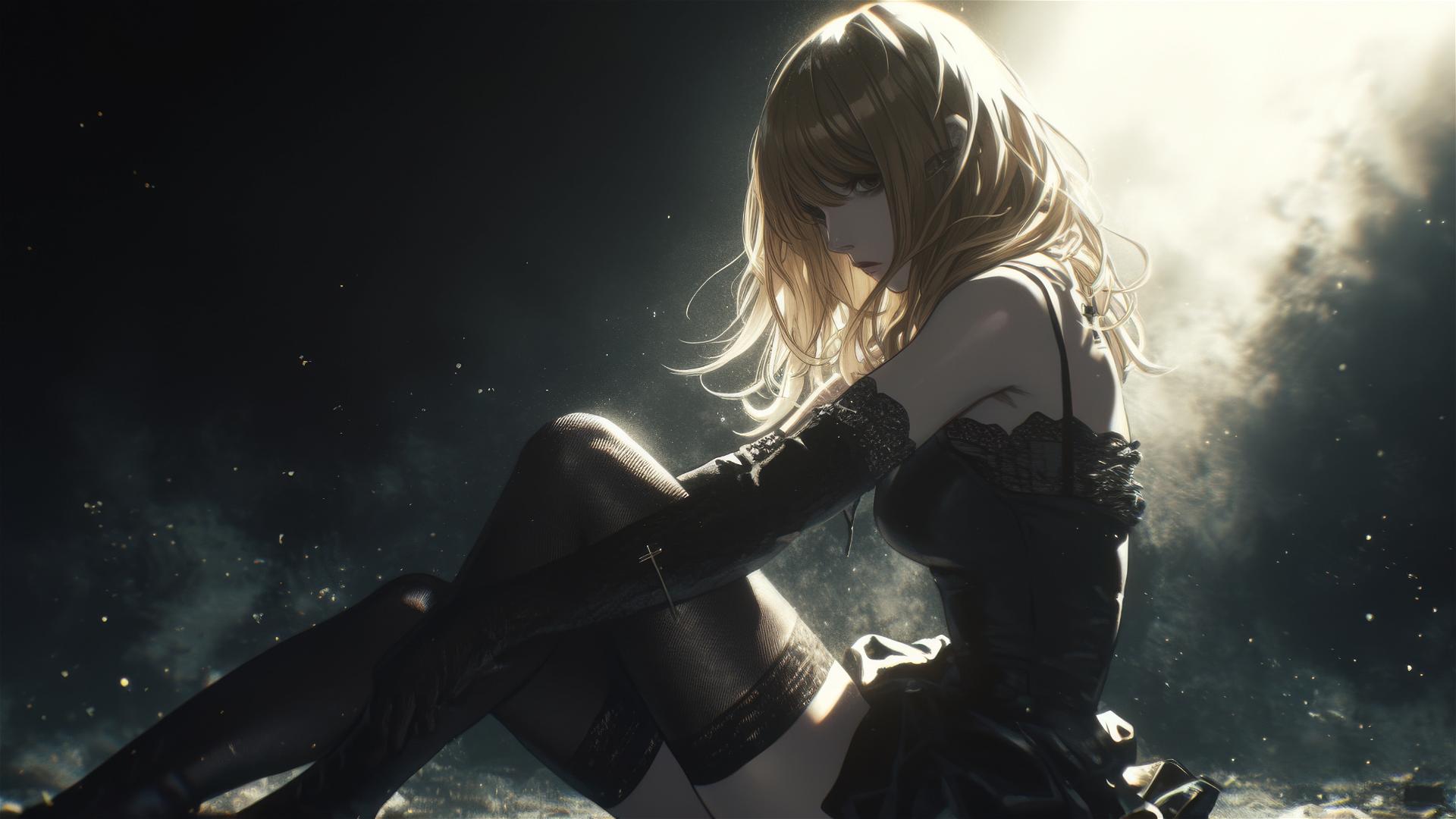 Misa Amane in dynamic pose on dark background