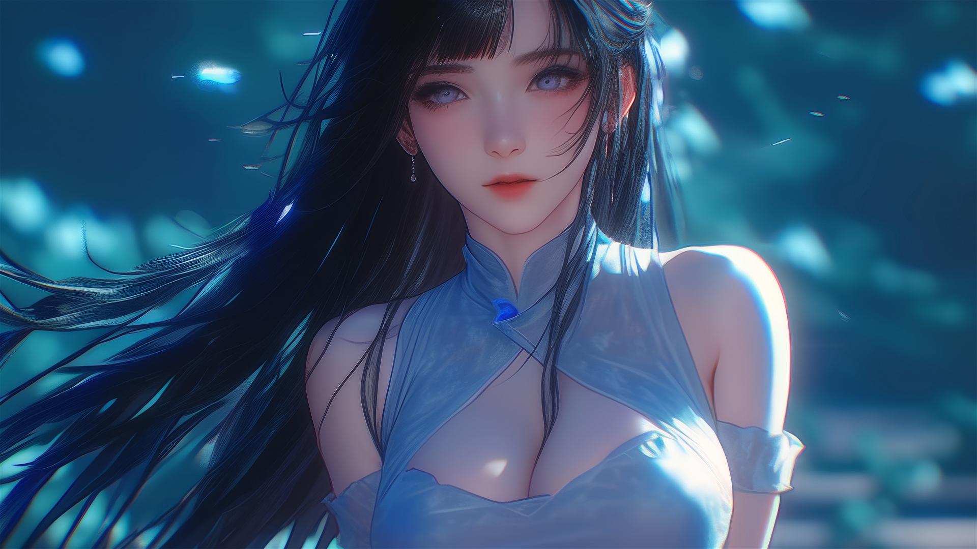 Hinata Hyuga from Naruto walking under a starry night, with moonlight casting a soft glow on her figure