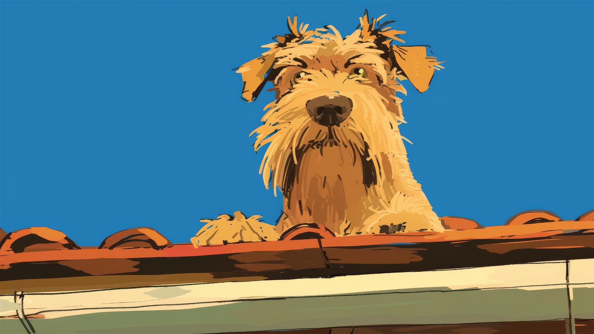 Big-eyed Yorkshire Terrier doodle on a balcony by Quentin Blake