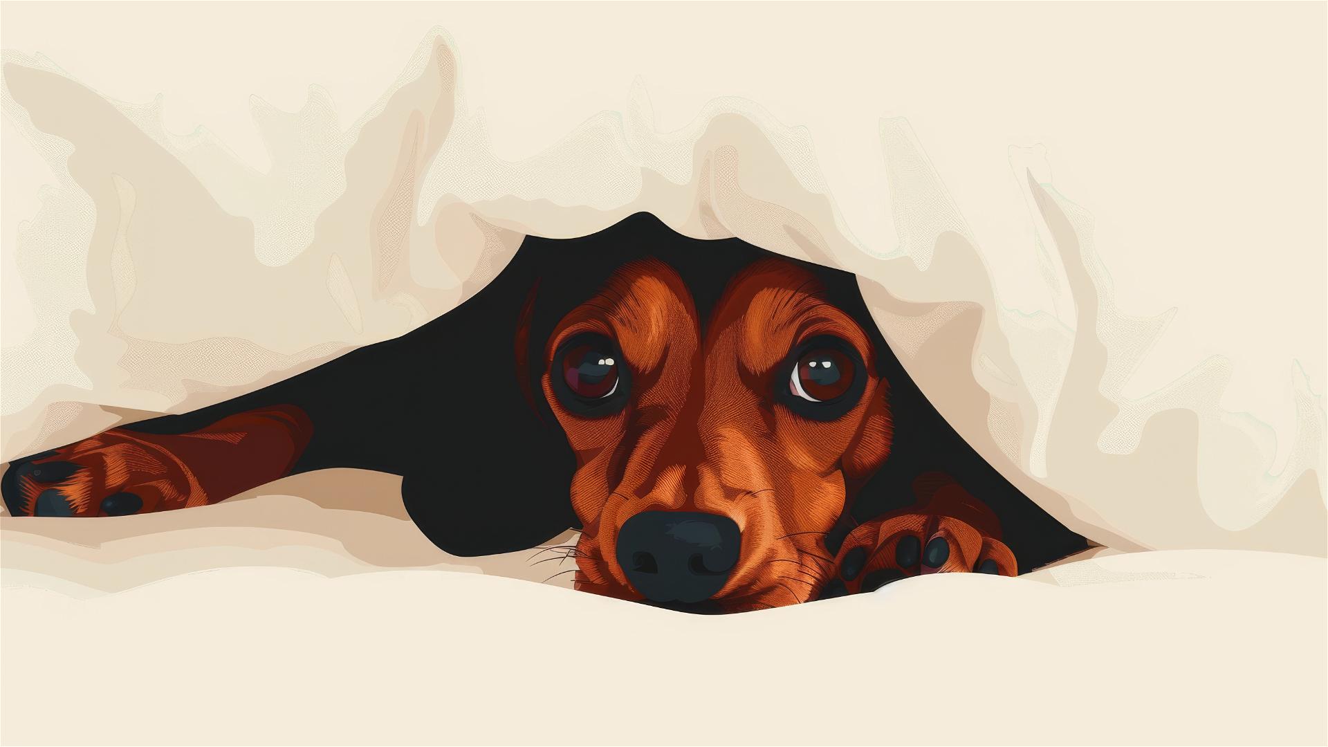 Happy Dachshund under an invisible space, minimalist illustration