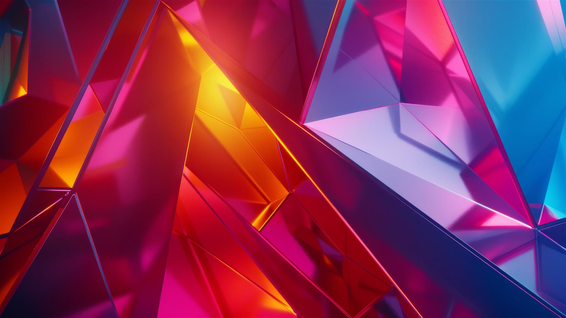 Abstract lines and triangles in colorful background with cinematic lighting