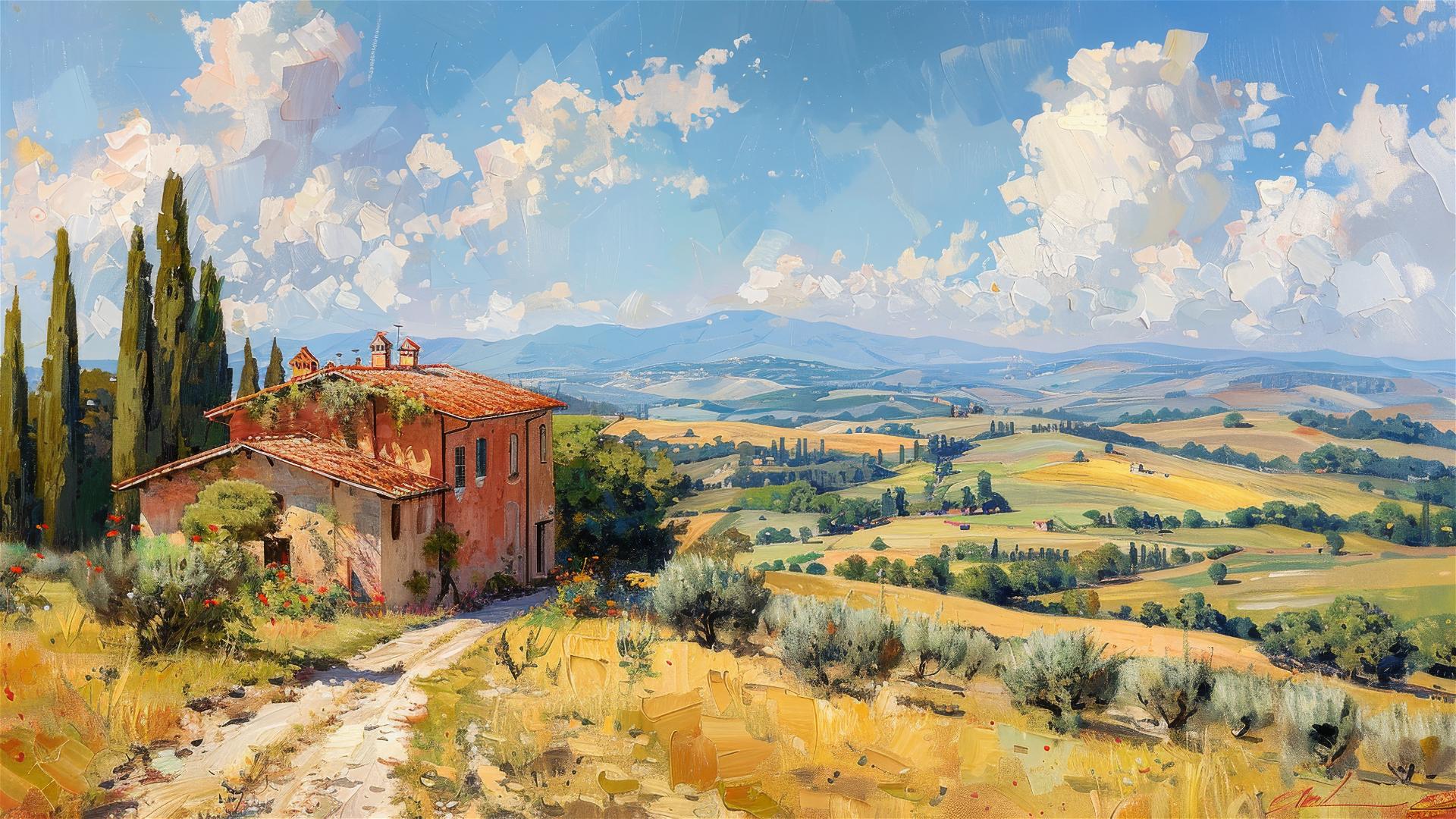 Impressionist painting of Tuscany, Italy