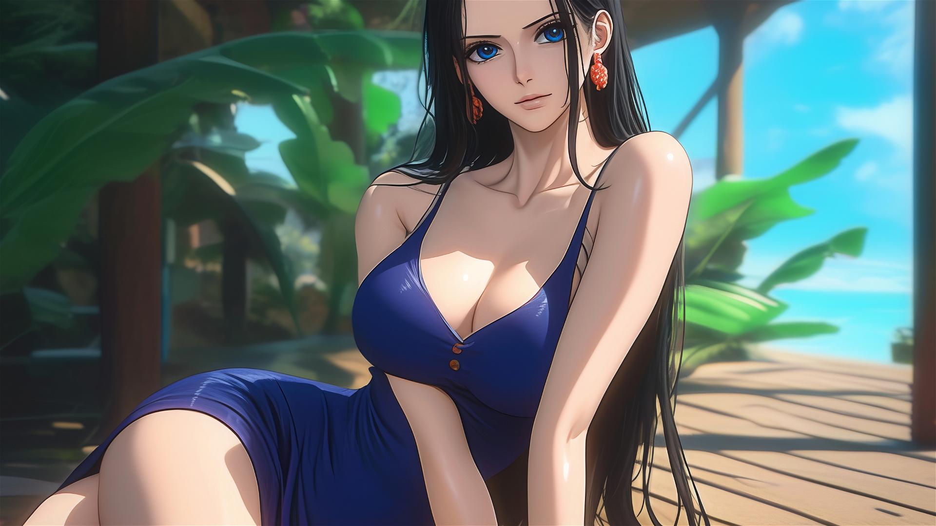 Nico Robin from One Piece resting at a sunny house with warm light.