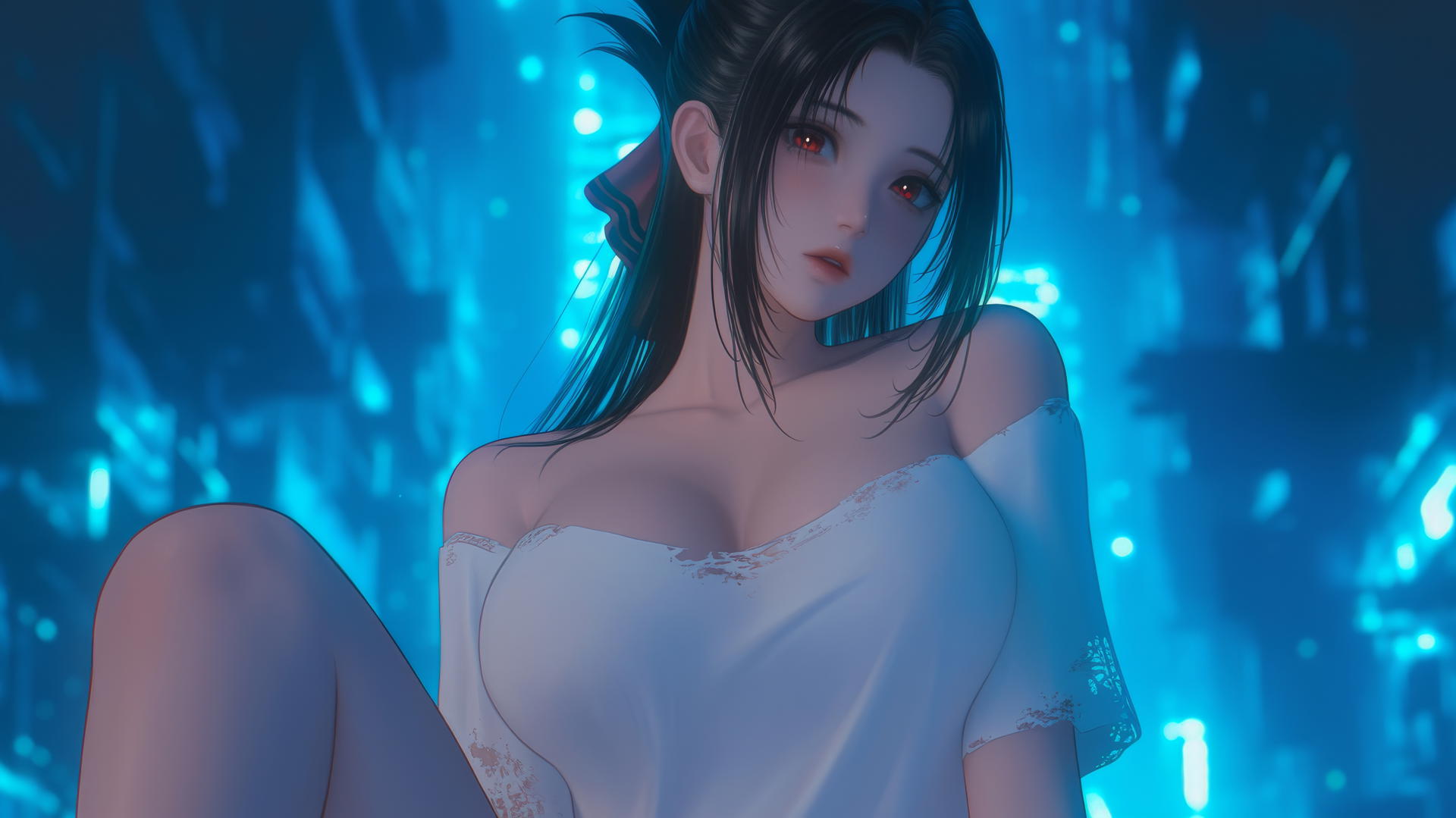 Kaguya Shinomiya from Kaguya-sama wa Kokurasetai, focus on legs, neon light, Christmas.
