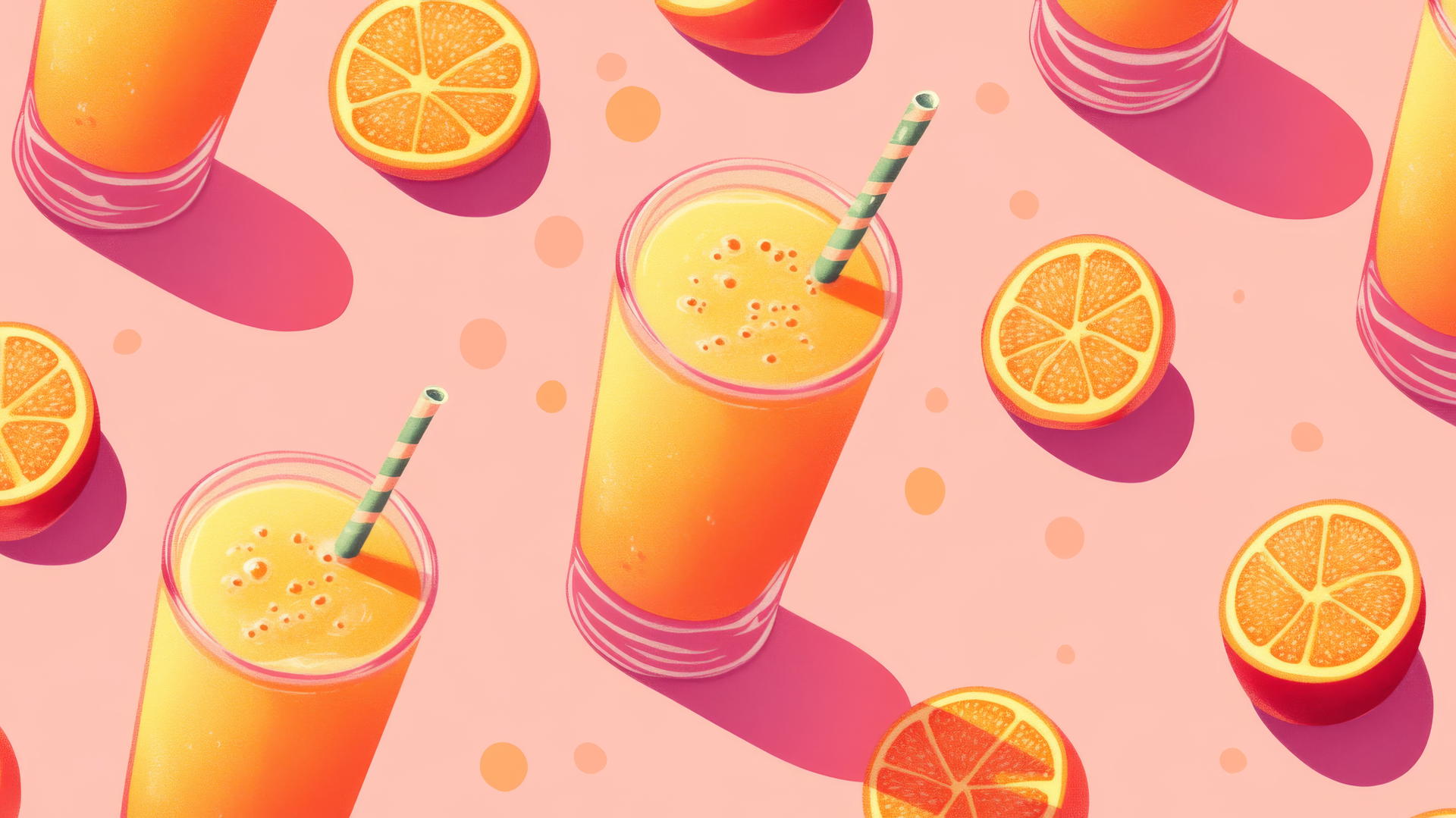 8-bit pixel art pattern of pink and orange peach juice with glass outlines, preppy wallpaper