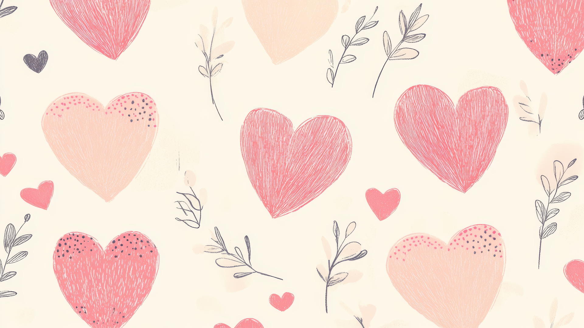 Adorable preppy wallpaper with pink hearts on cream background