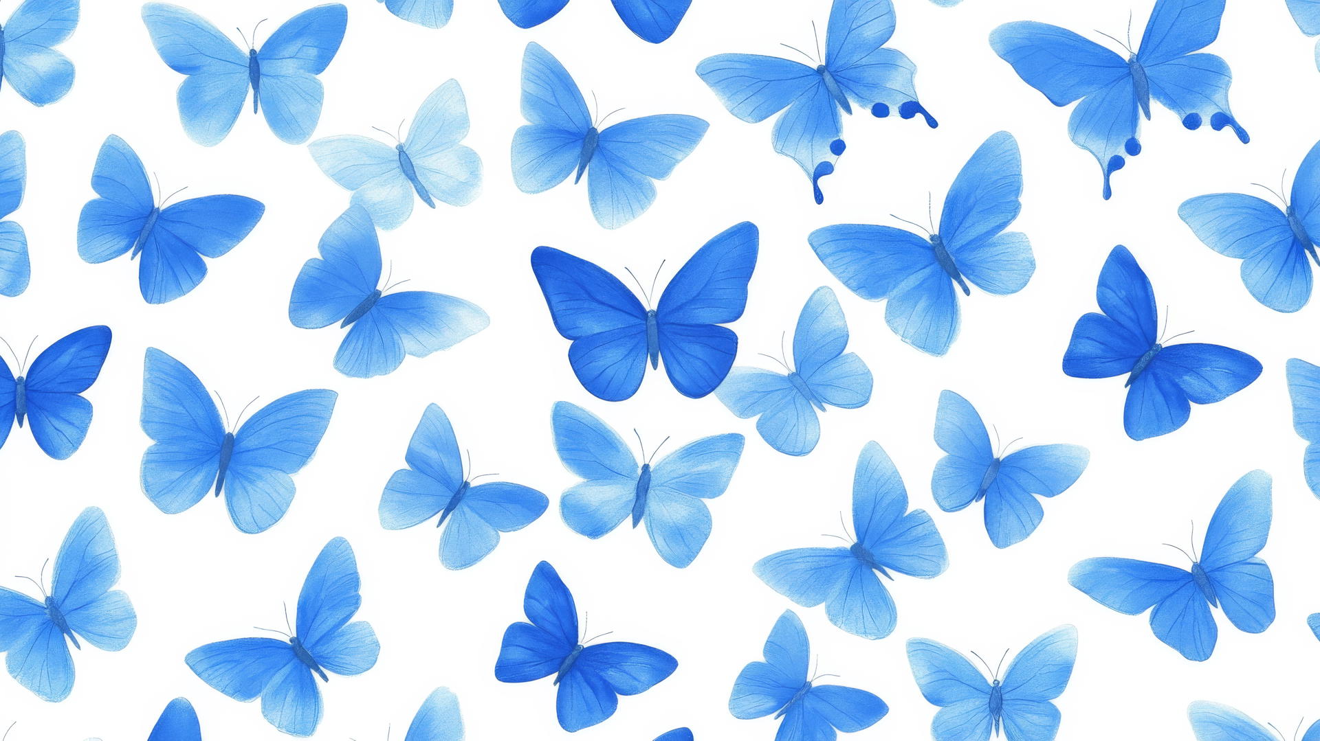 preppy wallpaper with small blue butterflies on a white background