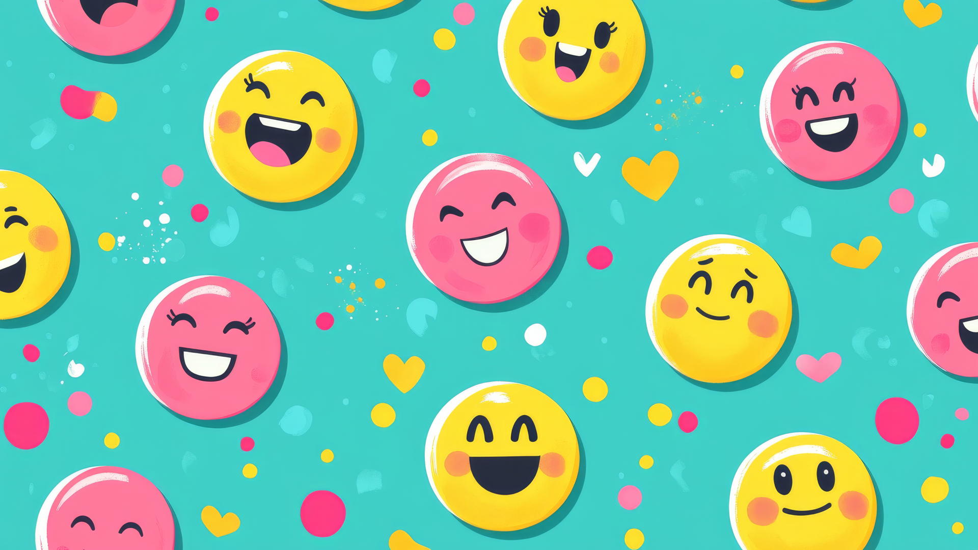 Preppy wallpaper with colorful cartoon emoticons on a teal background