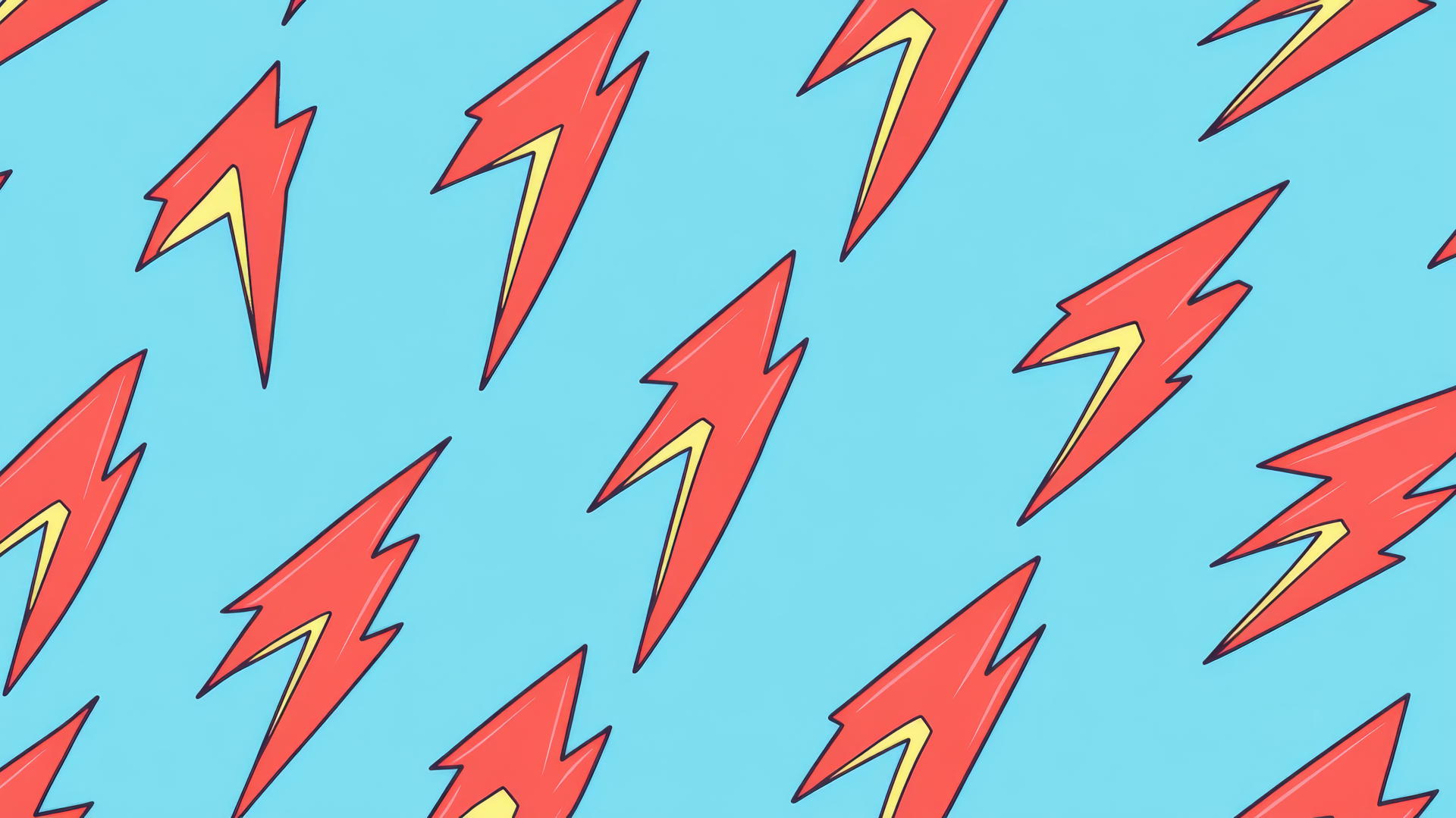 dynamic preppy wallpaper with bright red lightning bolts on pastel blue background
