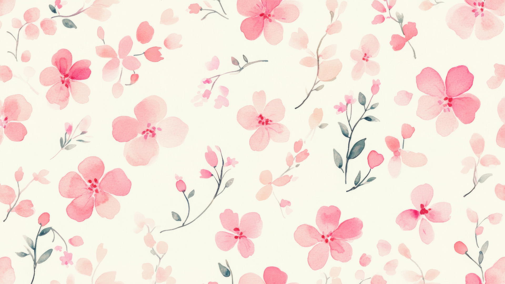 pink preppy wallpaper with small colorful pink flowers in pastel colors on a cream background