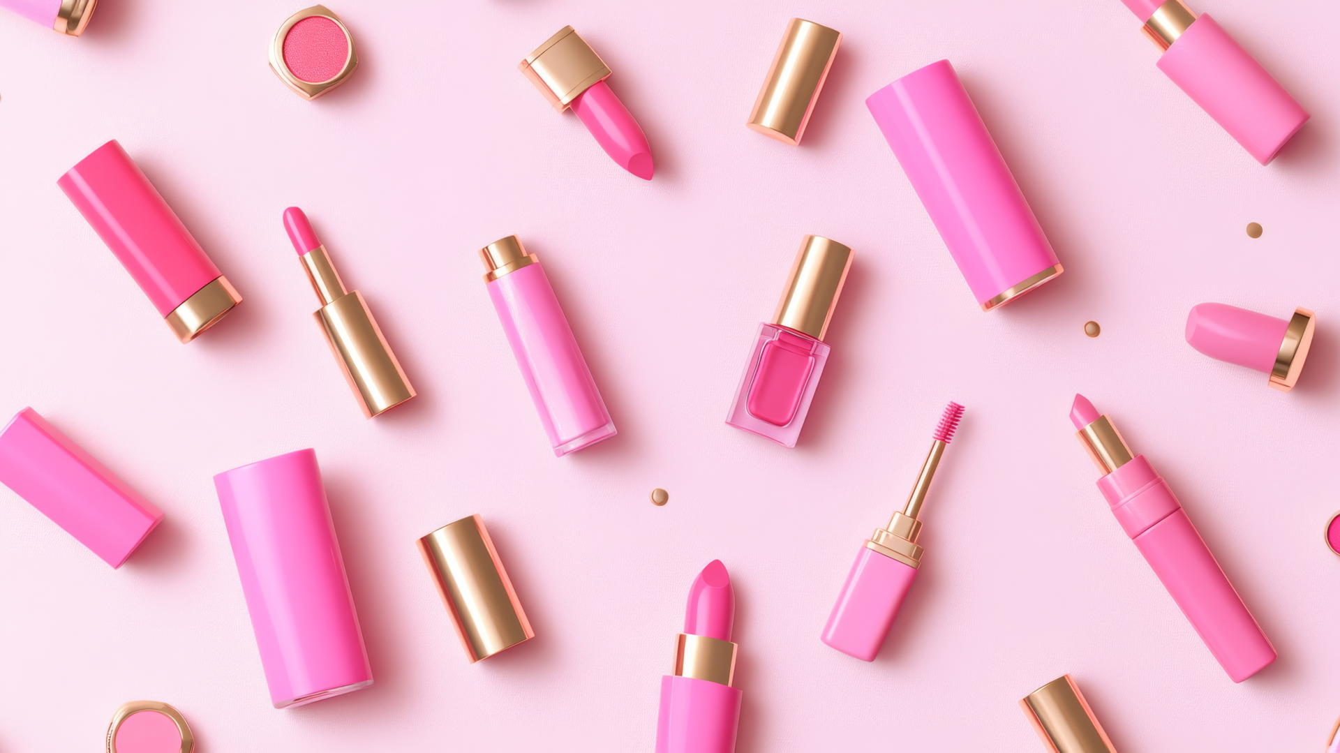 preppy wallpaper pink with chic pink and gold makeup items