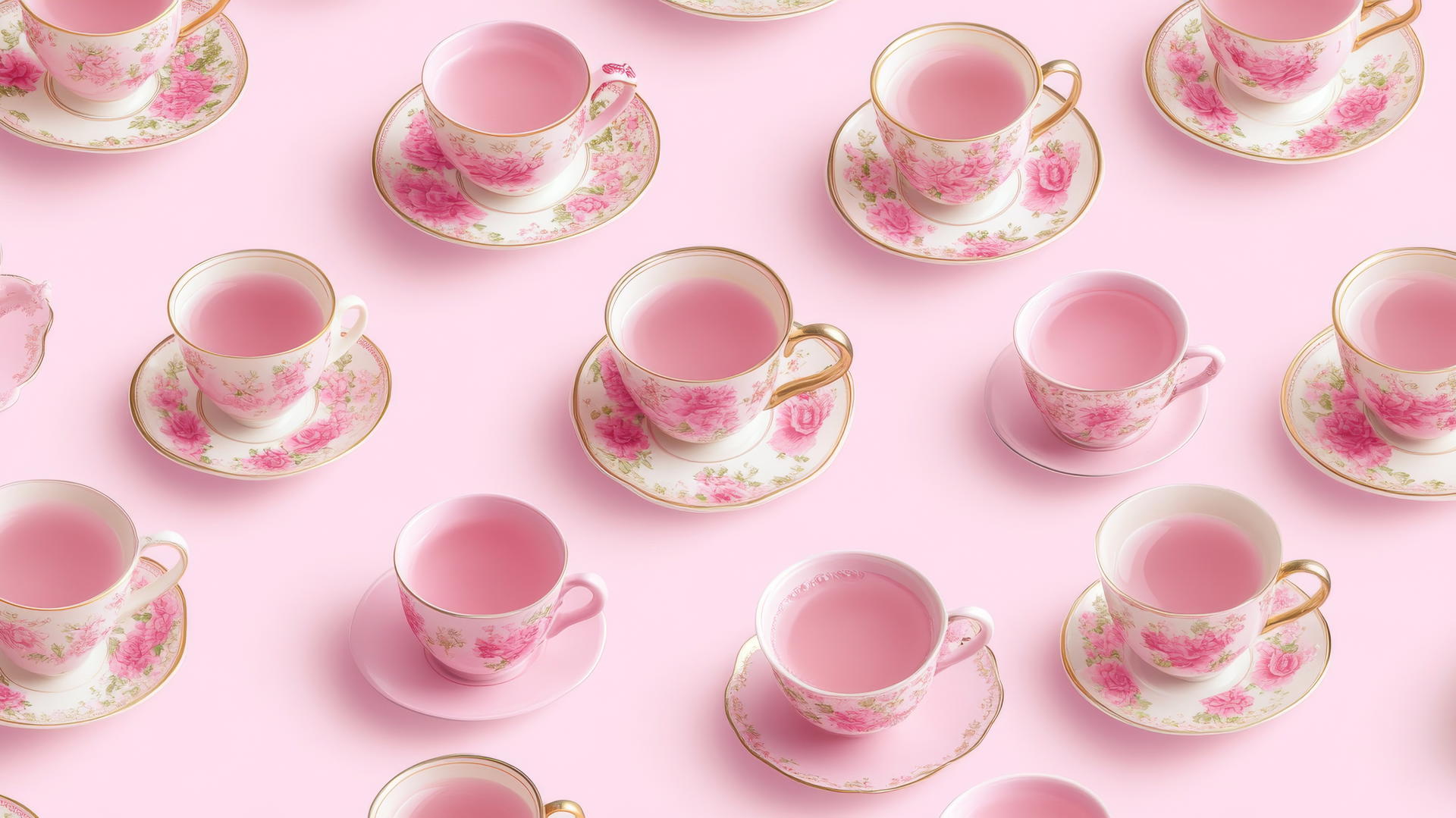 preppy pink wallpaper with charming pattern of pink teacups and floral details