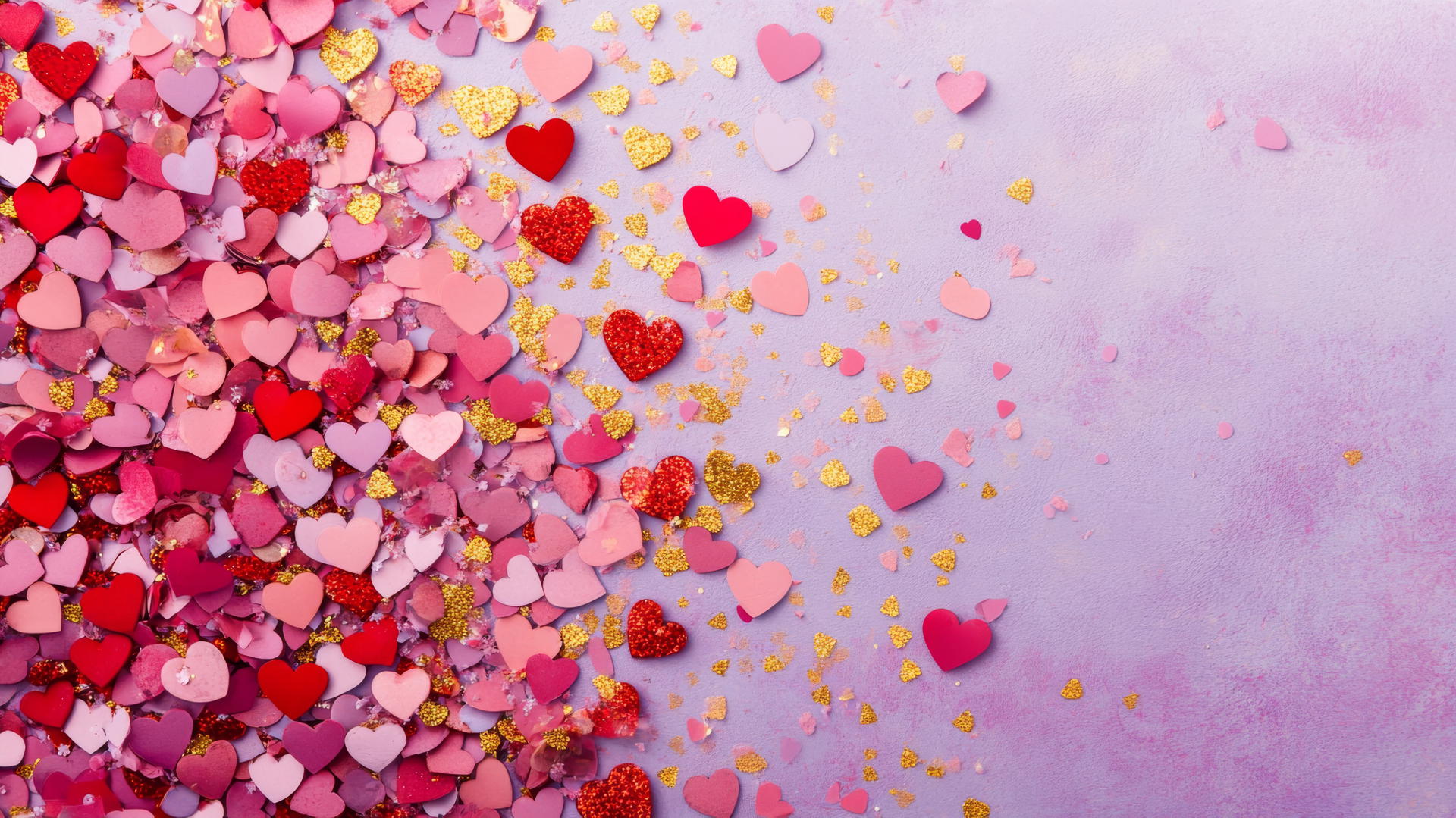 preppy valentines wallpaper with heart-shaped confetti on pastel purple