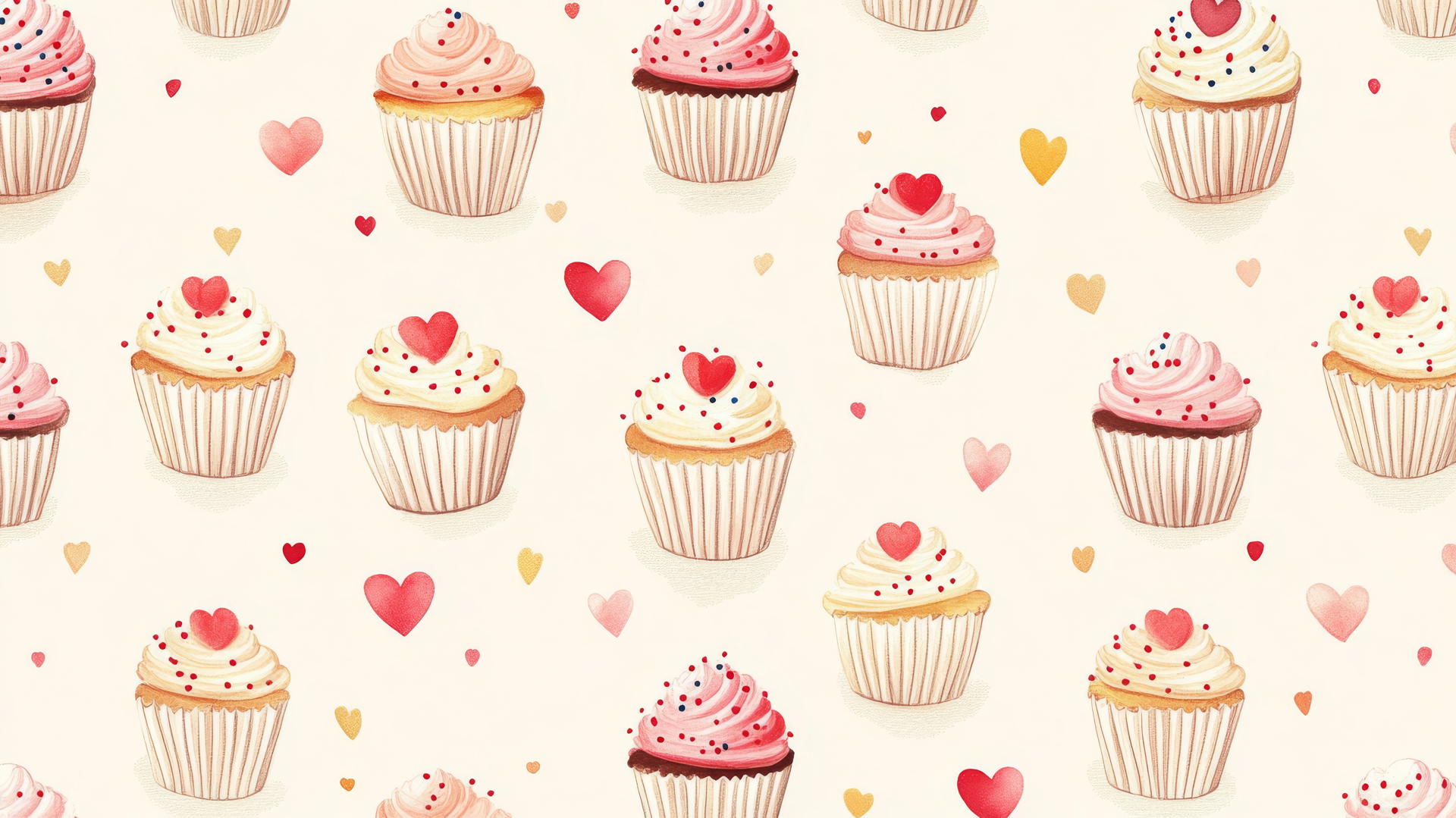preppy valentines wallpaper with cupcakes and heart-shaped sprinkles