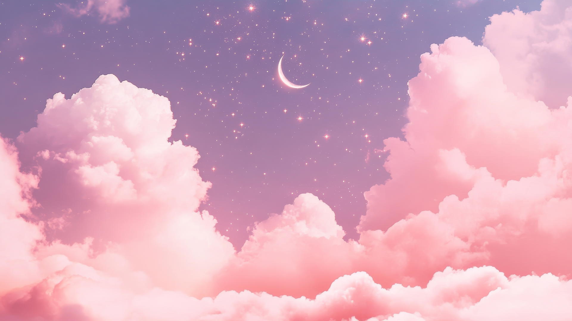 Cute pink aesthetic wallpaper with dreamy clouds, stars, and moons.