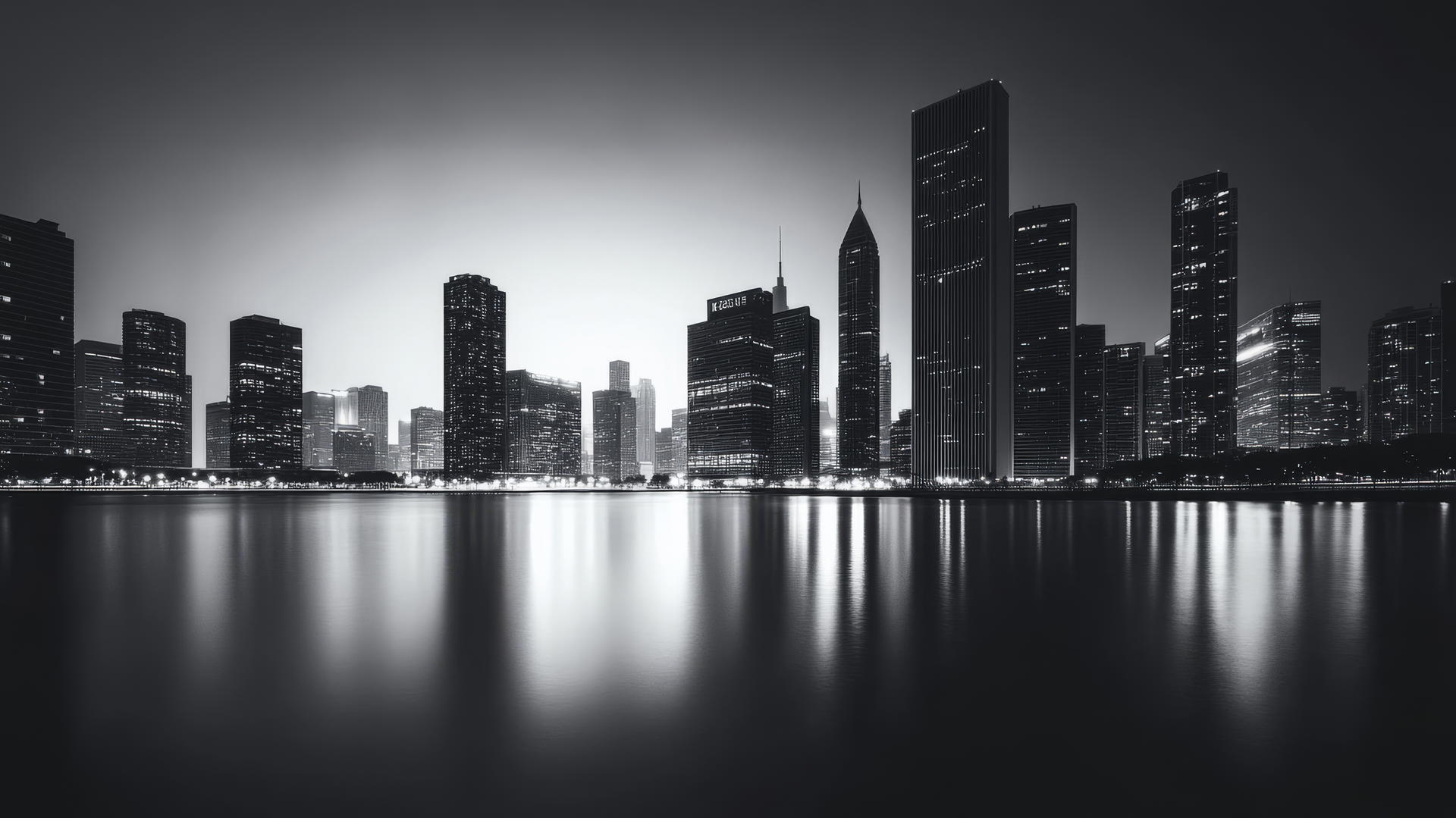black and white aesthetic wallpaper with sleek modern city skyline