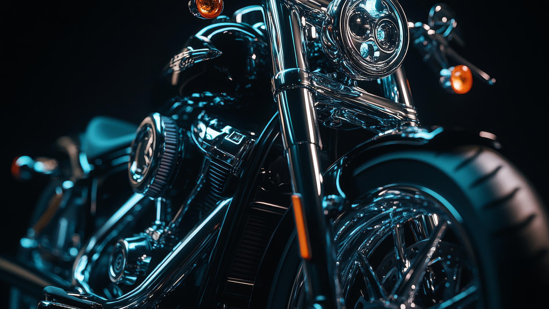 aesthetic black wallpaper featuring a close-up of a black motorcycle with chrome accents