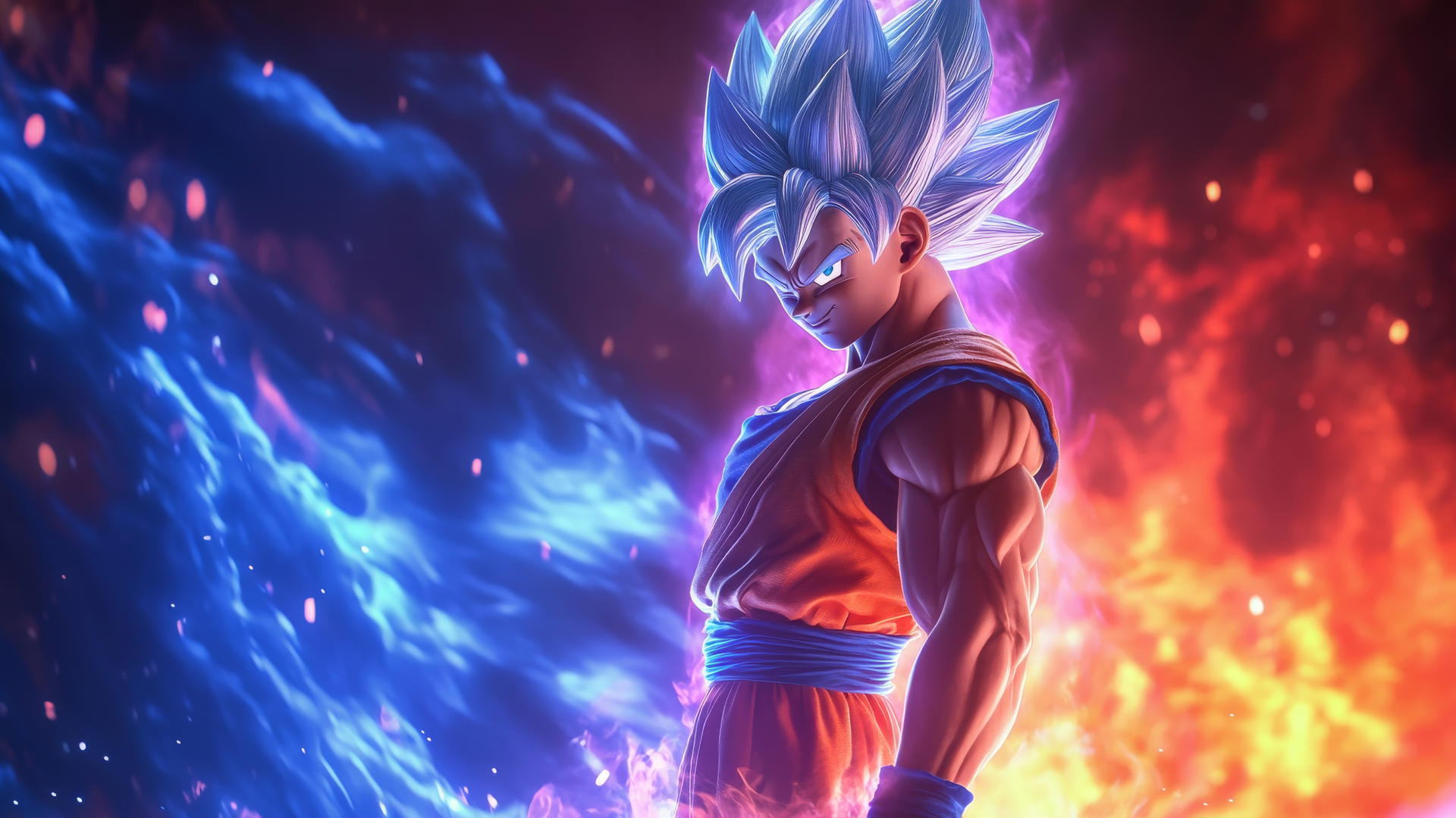 Goku Ultra Instinct wallpaper 4k, standing before a massive energy wave, glowing aura