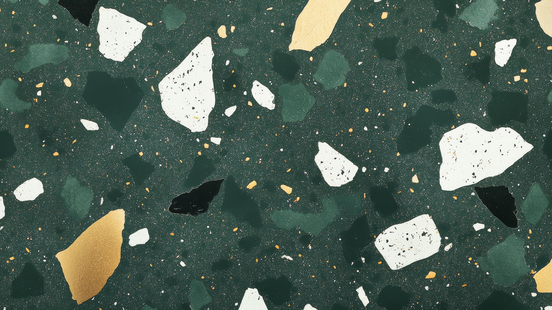 aesthetic green wallpaper with terrazzo pattern, white and gold specks, smooth surface