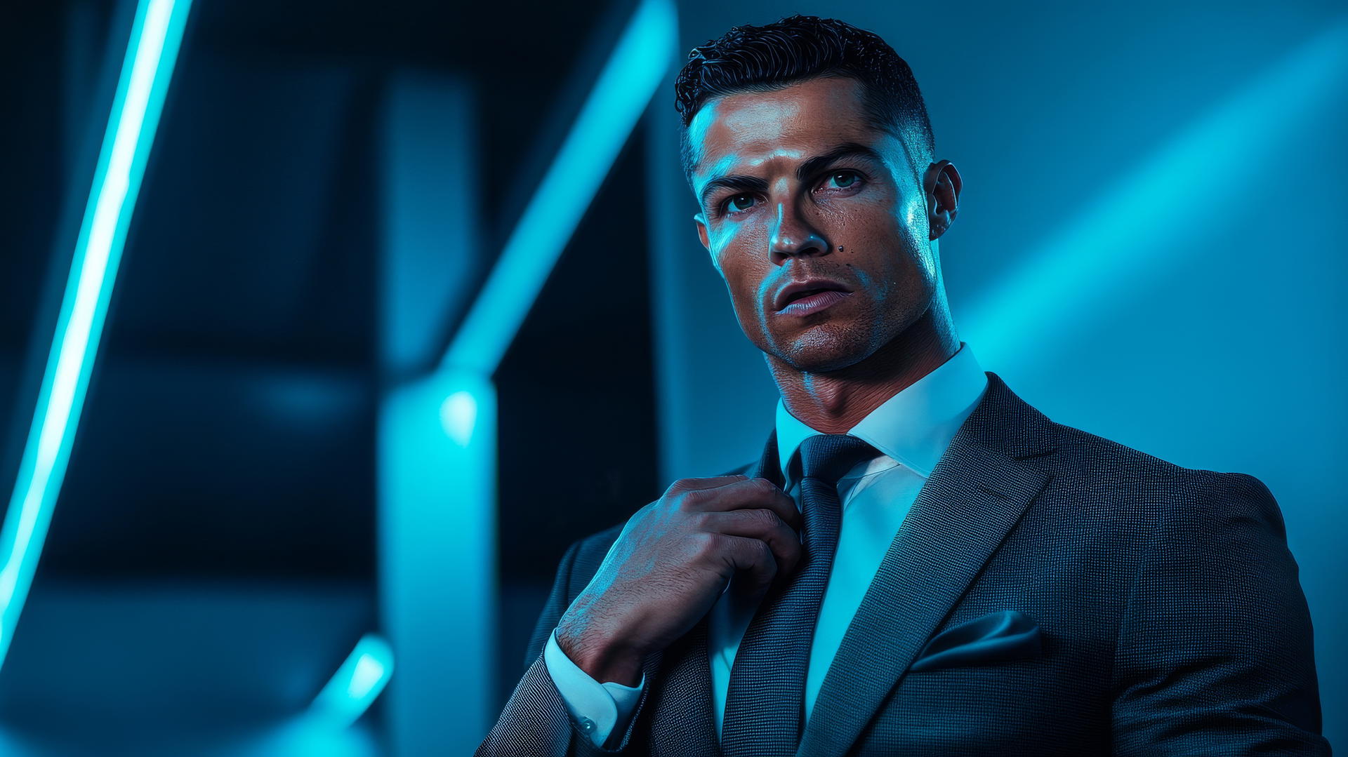 cool Ronaldo wallpaper 4k, Cristiano Ronaldo in stylish suit adjusting tie with confident expression