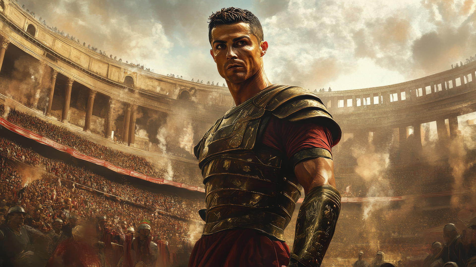 cristiano ronaldo wallpaper 4k, Ronaldo as a gladiator in coliseum