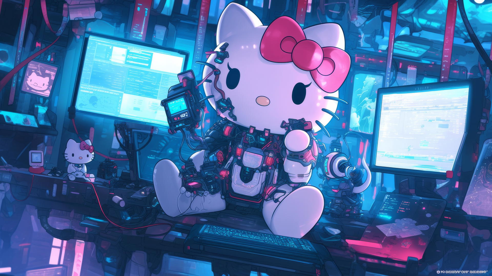 y2k hello kitty wallpaper aesthetic with tech-inspired design