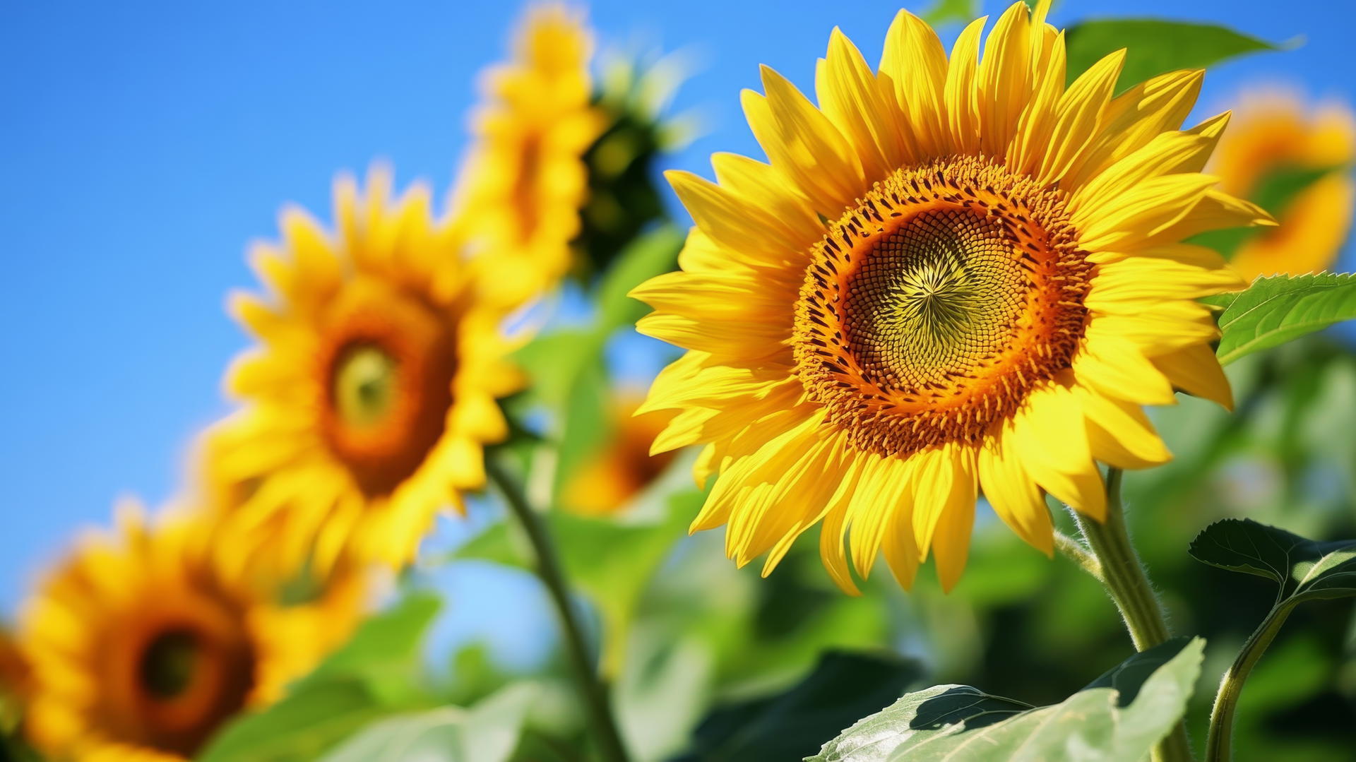 vibrant flower nature wallpaper with blooming sunflowers under a bright blue sky