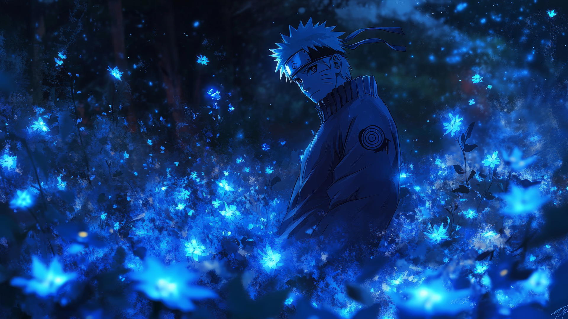 wallpaper naruto 4k exploring mystical forest with glowing blue flowers and mist