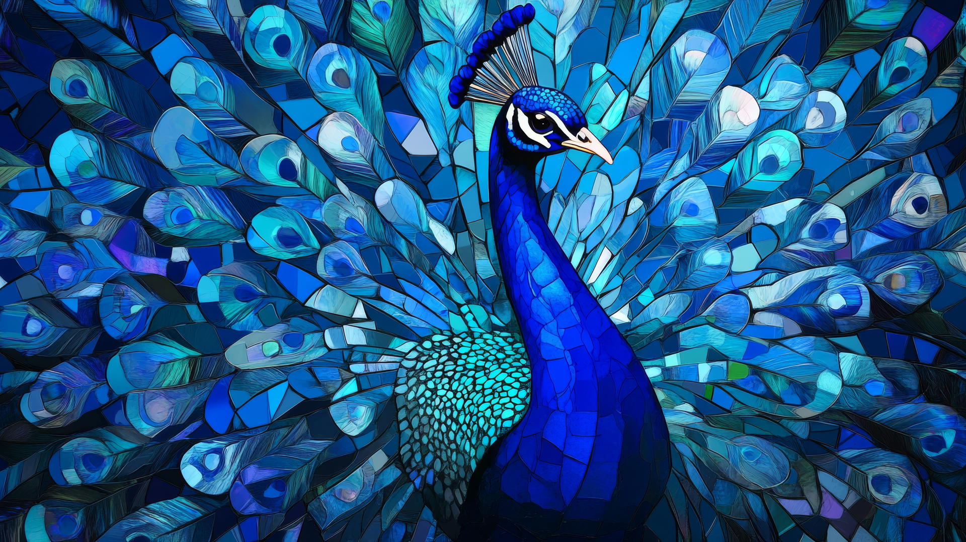 wallpaper blue mosaic peacock with vibrant feathers