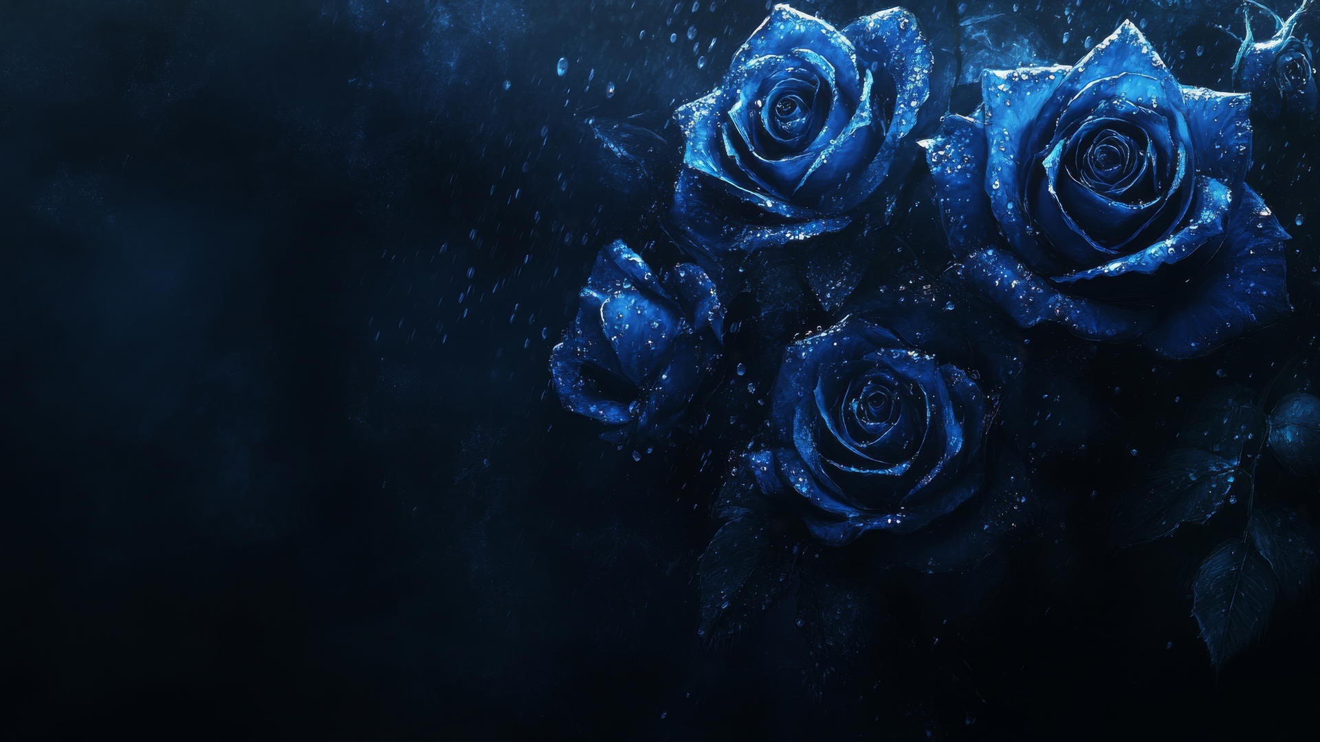 dark blue aesthetic wallpaper with gothic blue roses and dew drops