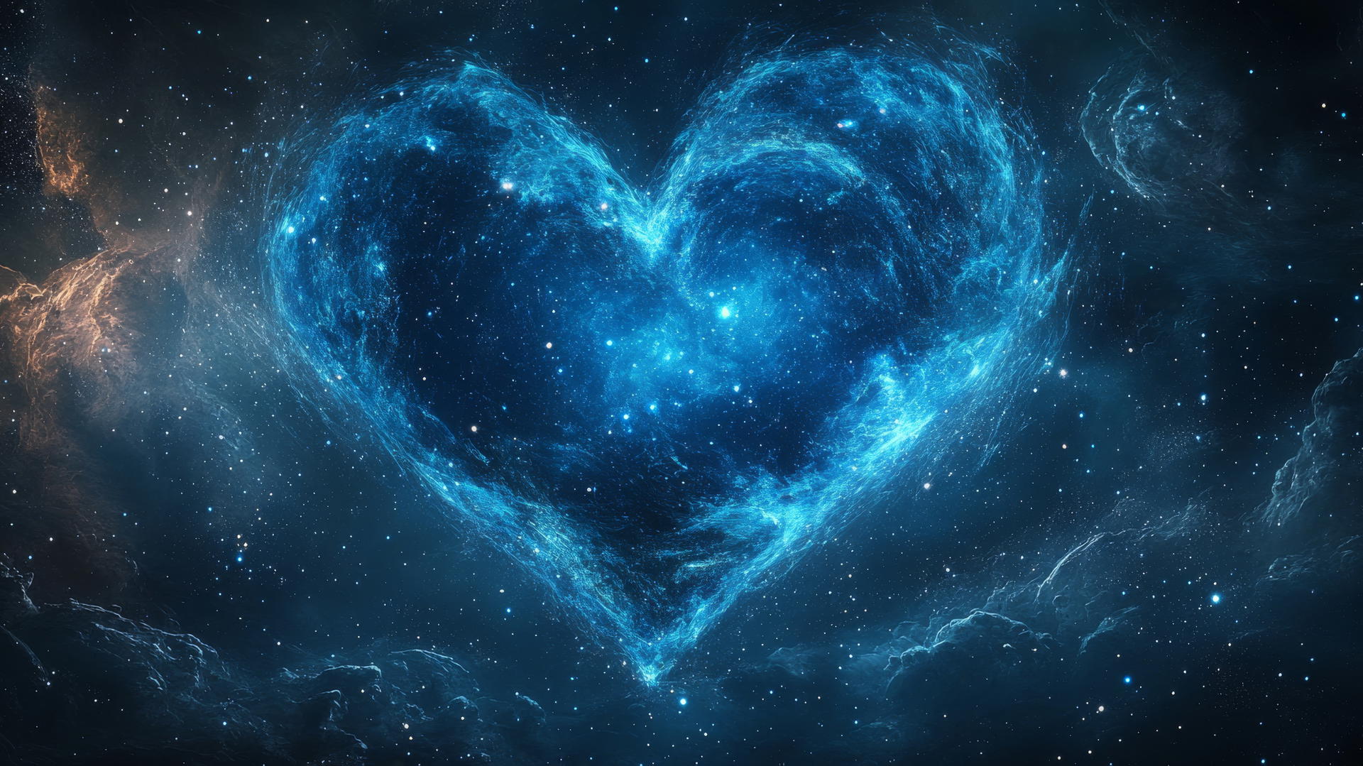 blue heart wallpaper with sparkling stars and swirling nebulae
