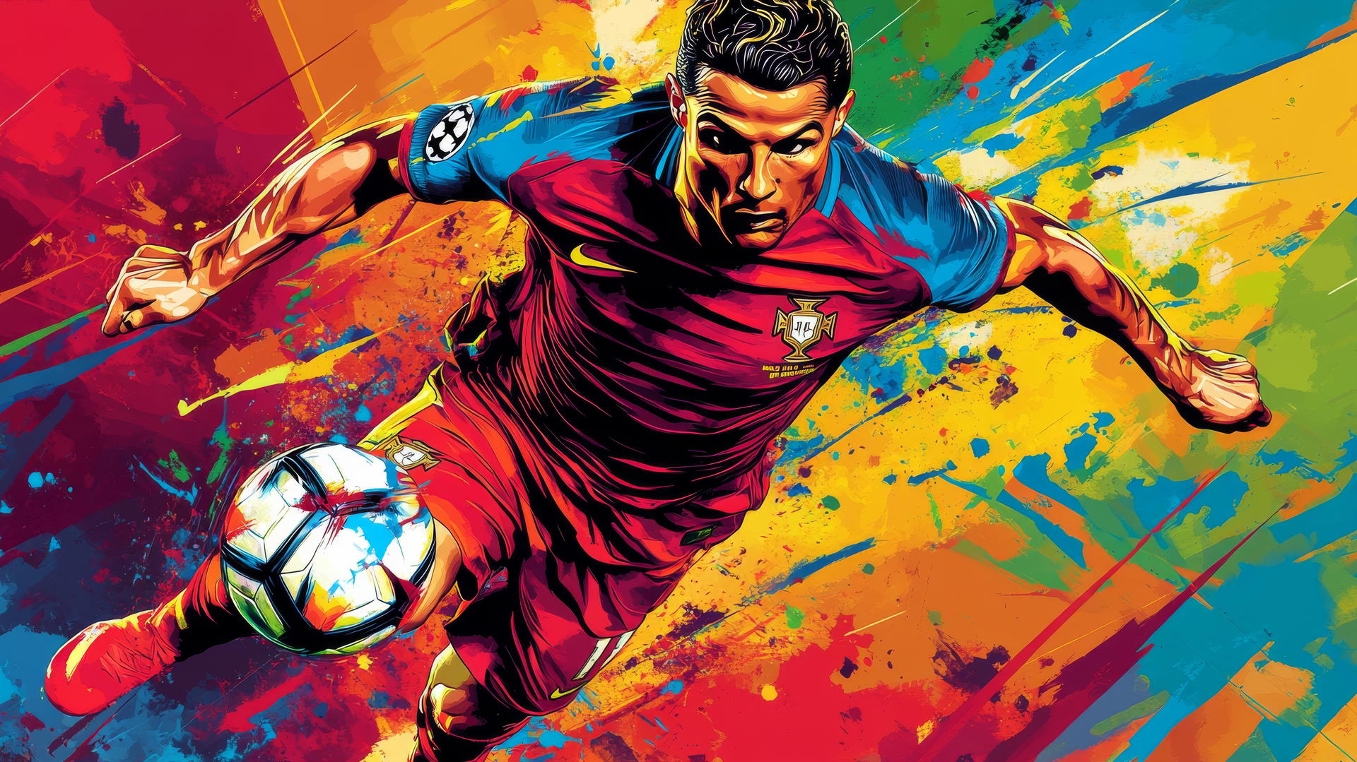 cool Ronaldo wallpaper in comic book style with bold outlines and vibrant colors