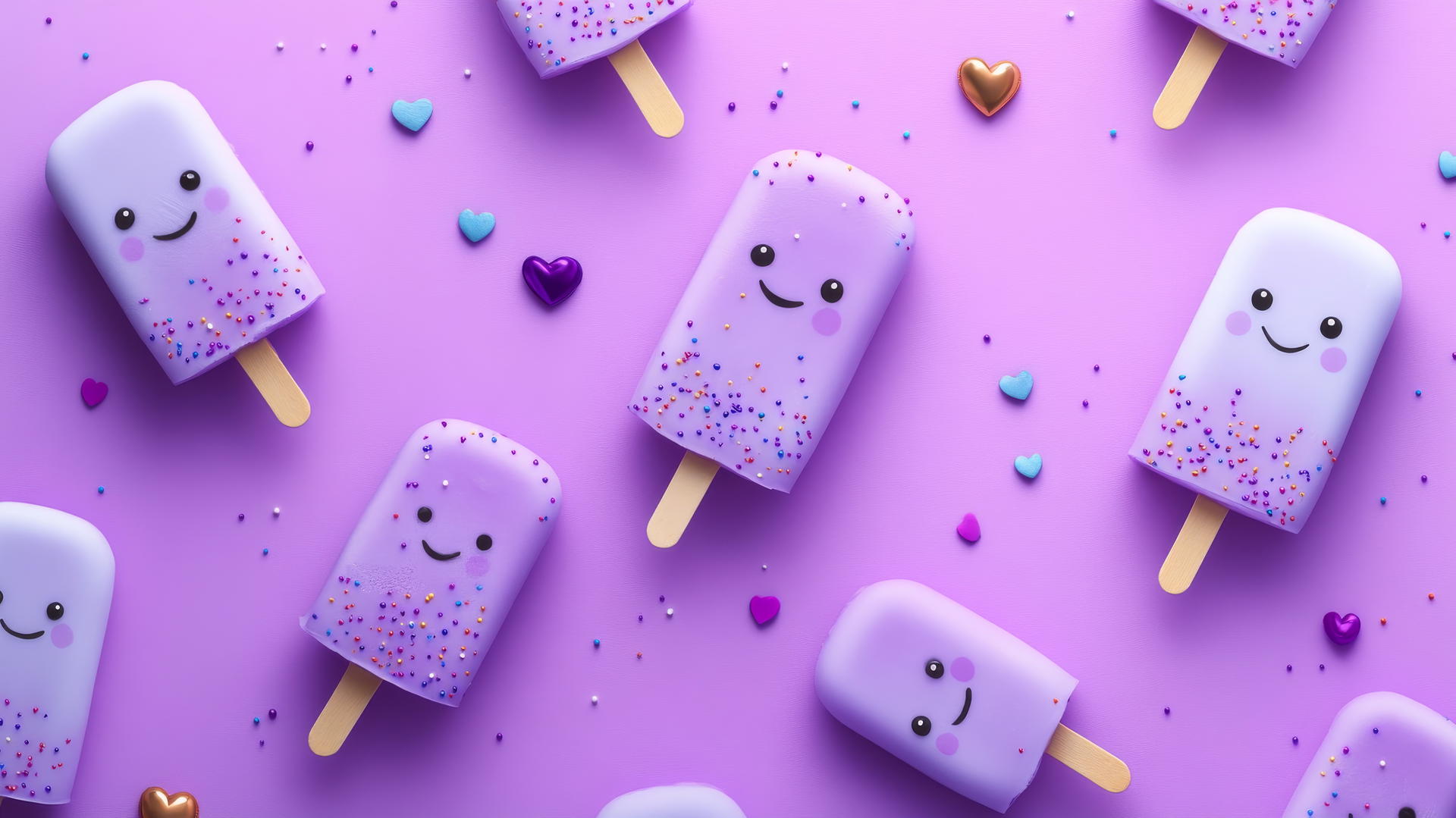 cute purple wallpaper with adorable popsicles and tiny sprinkles and hearts