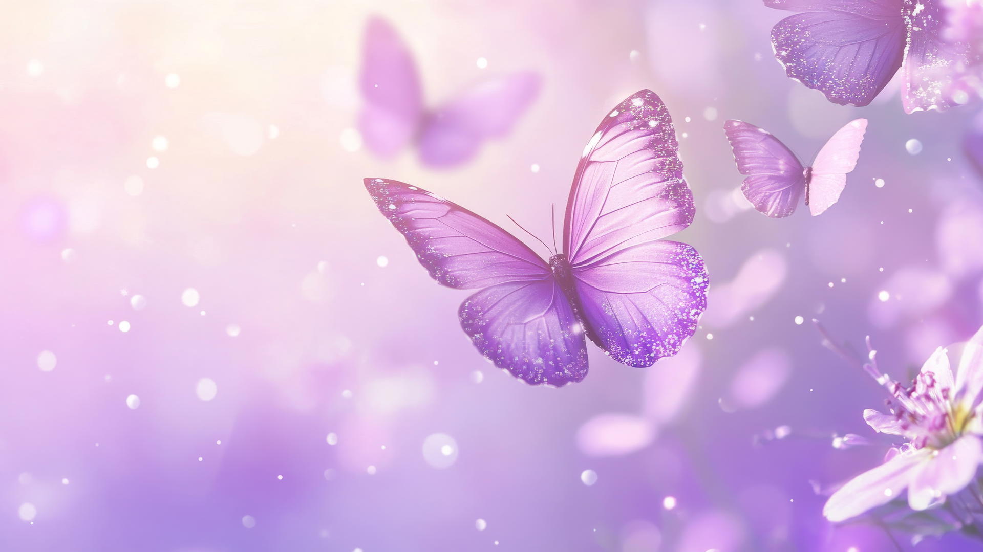 cute purple wallpaper with kawaii-style butterflies and glittering wings