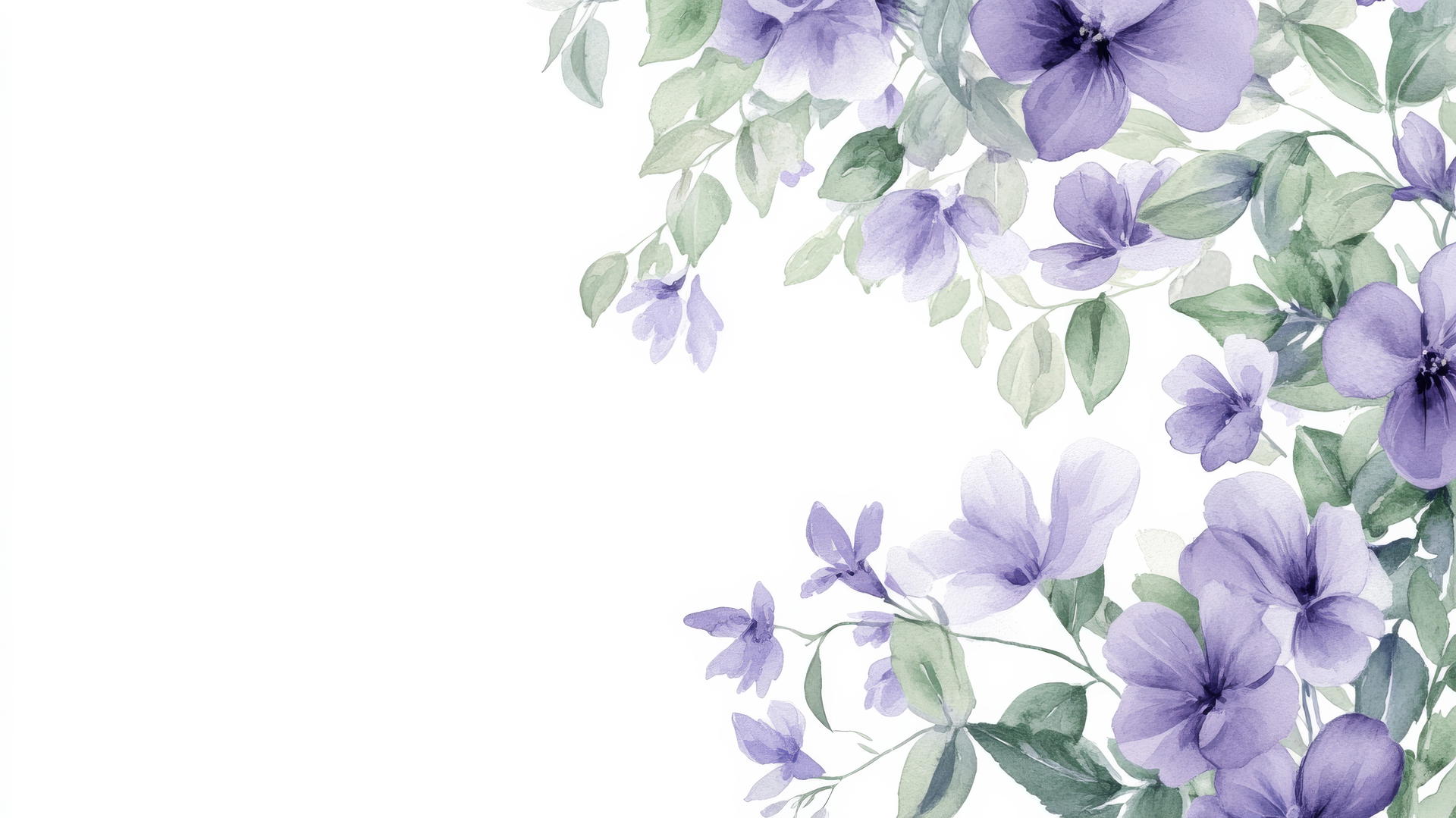 watercolor-style purple flower wallpaper with lavender blossoms and green leaves