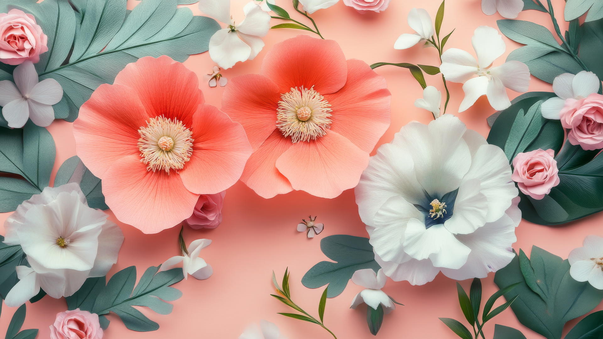 spring wallpaper with large floral elements and subtle geometric patterns