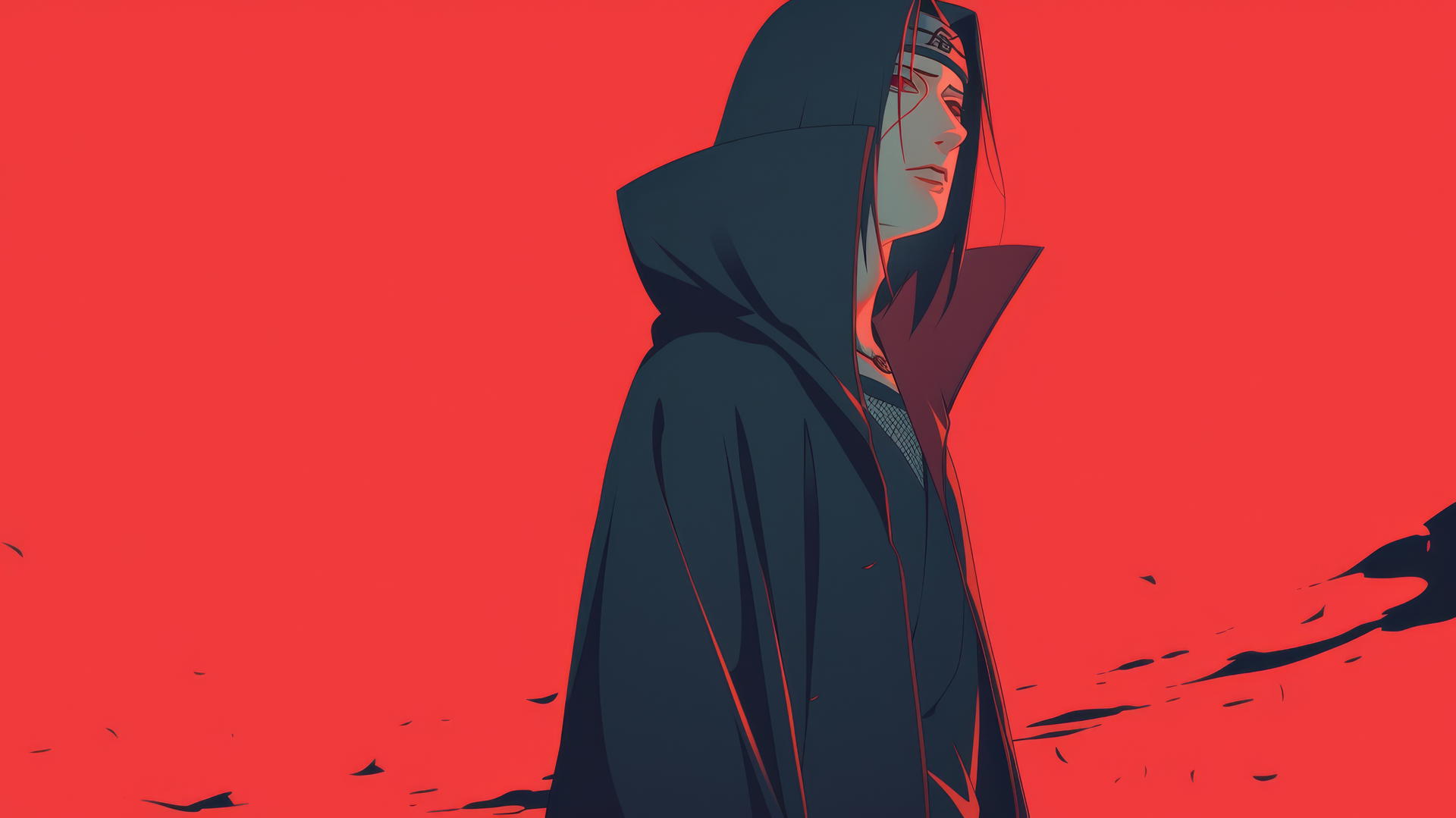 itachi uchiha drawing with essential lines and negative space