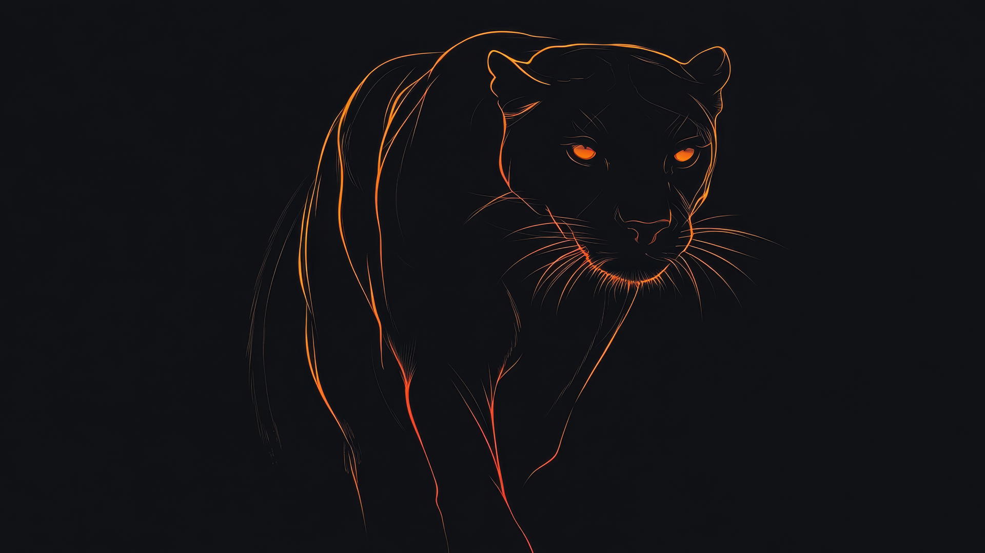 Minimalist silhouette of a black panther with faint neon outlines