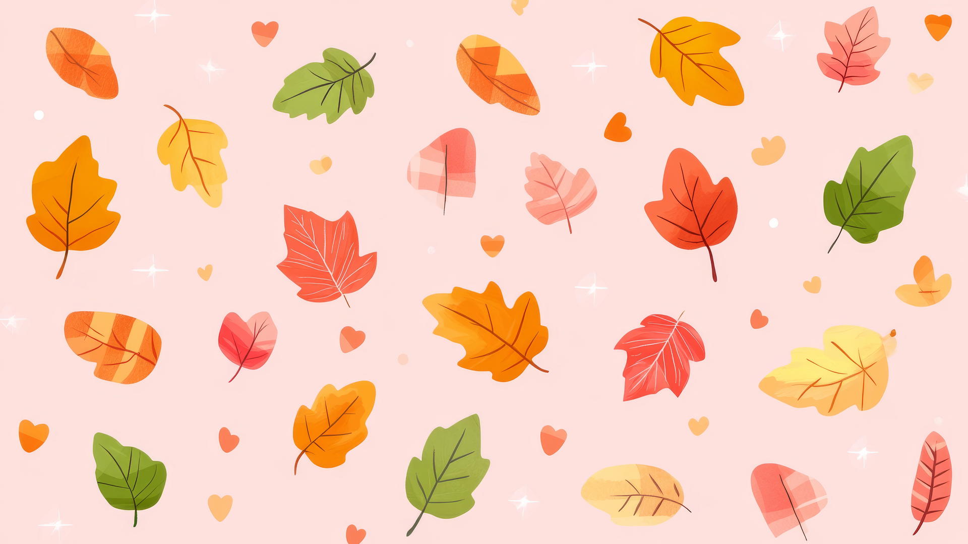 Colorful fall leaves on pink background with plaid accents