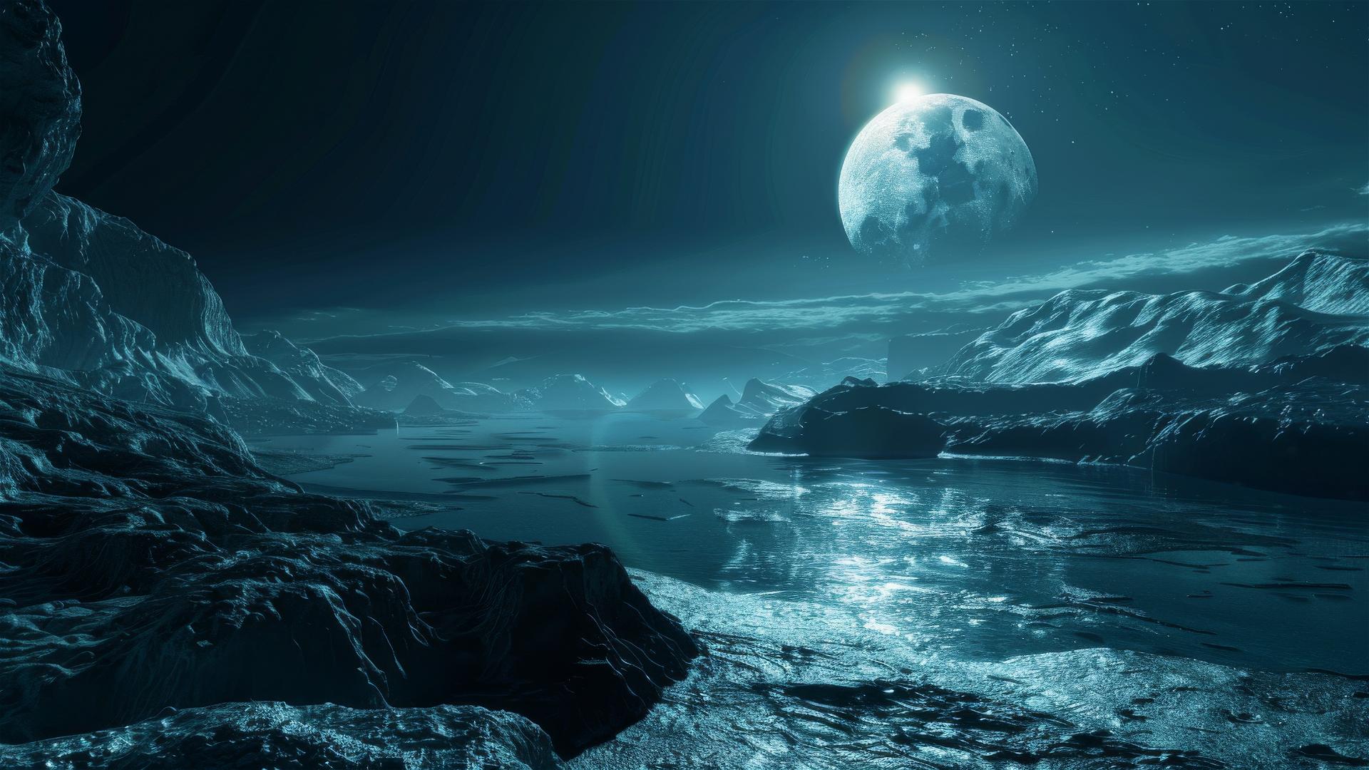 Realistic futuristic alien night landscape