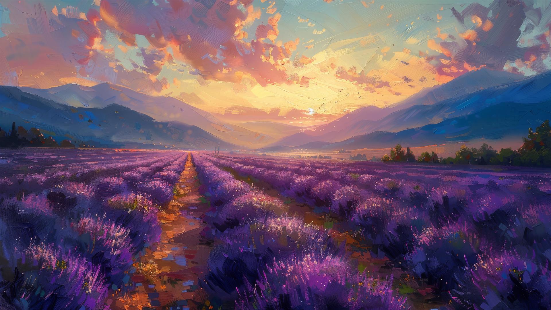 Lavender field in Impressionism style