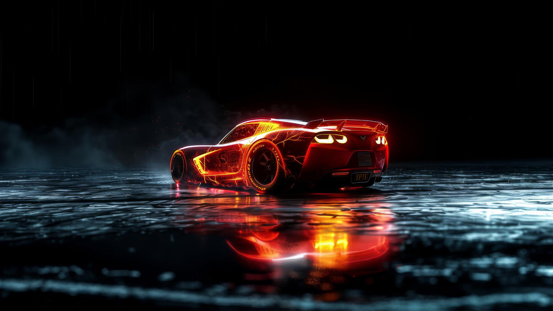 Rear close-up of Lightning McQueen from Harry Potter with spotlight effect