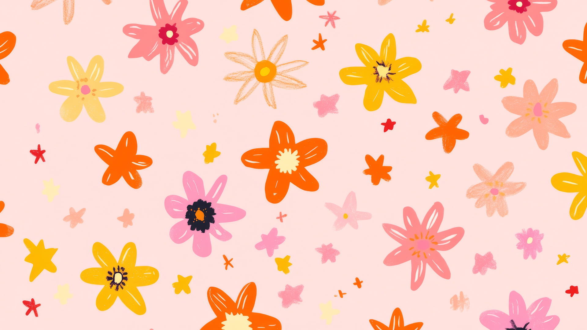pink preppy wallpaper with hand-drawn stars and flowers in pastel colors