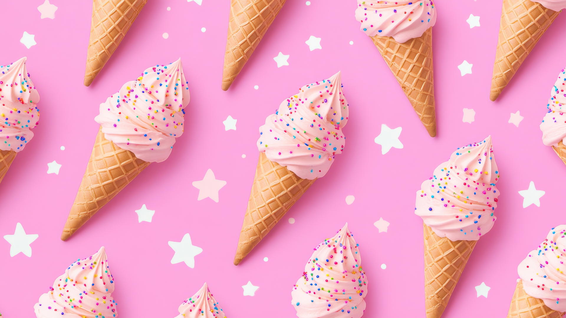 preppy pink wallpaper with playful ice cream cones and sprinkles on pastel background