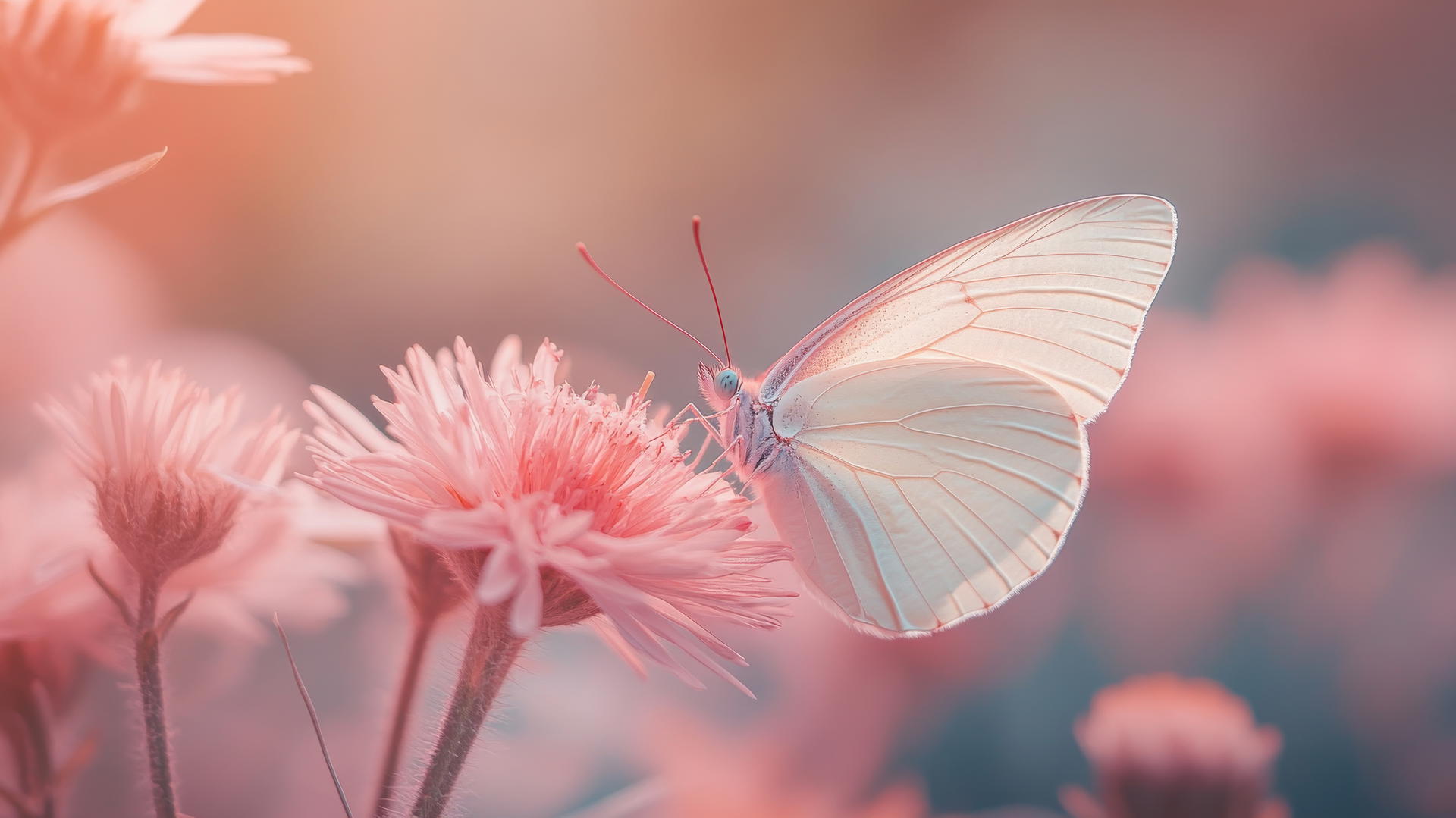 aesthetic pink wallpaper with butterfly on pink flower