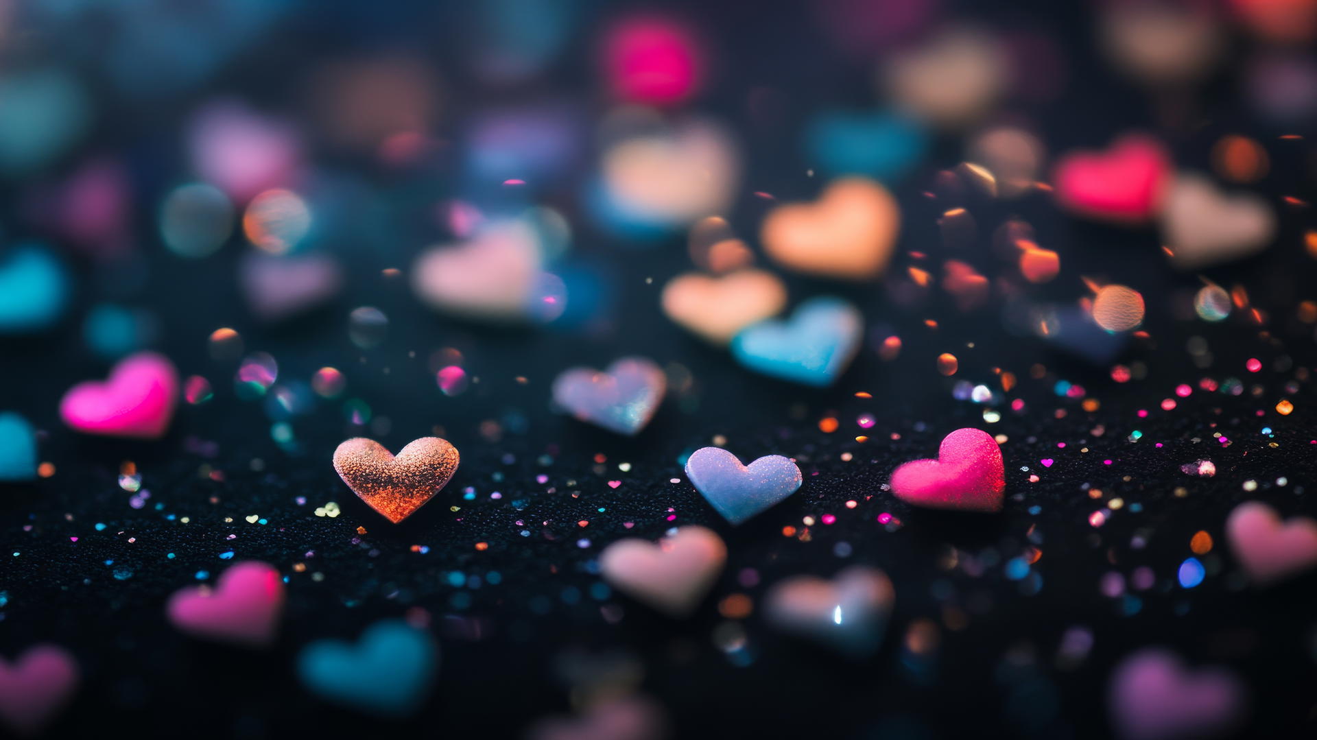 cute black wallpaper with tiny pastel hearts and soft glow