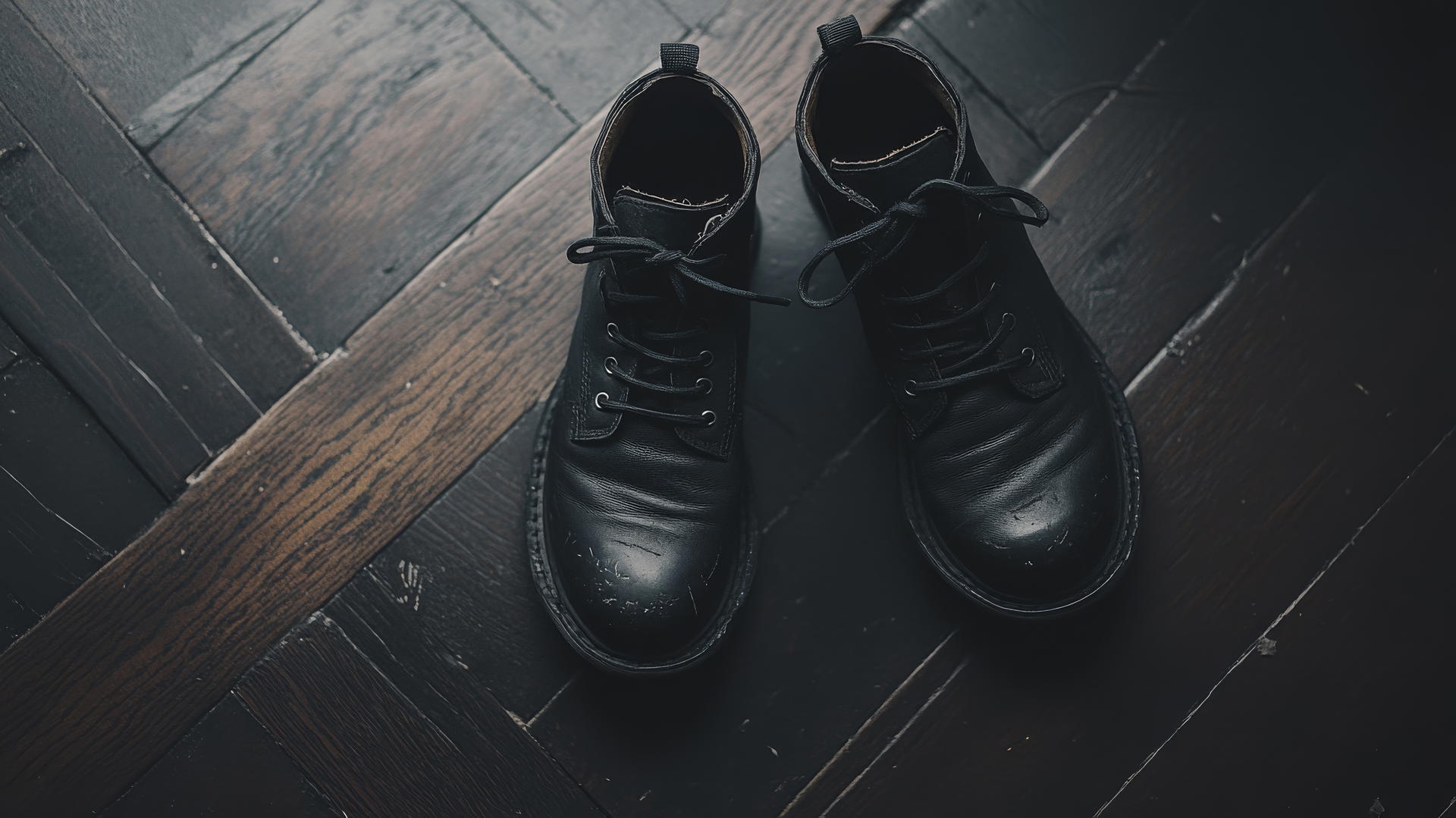 Aesthetic wallpaper black combat boots on dark floor