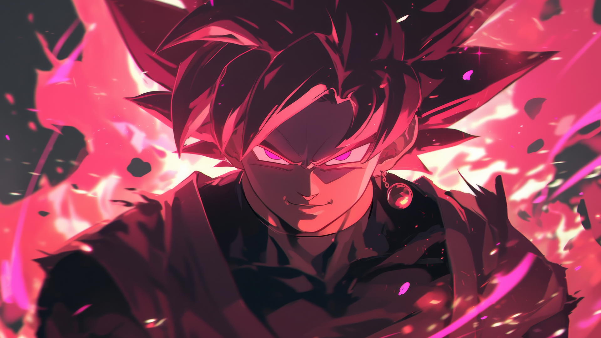 Epic close-up of Goku Black in Super Saiyan Rosé form with energy aura, goku black wallpaper 4k